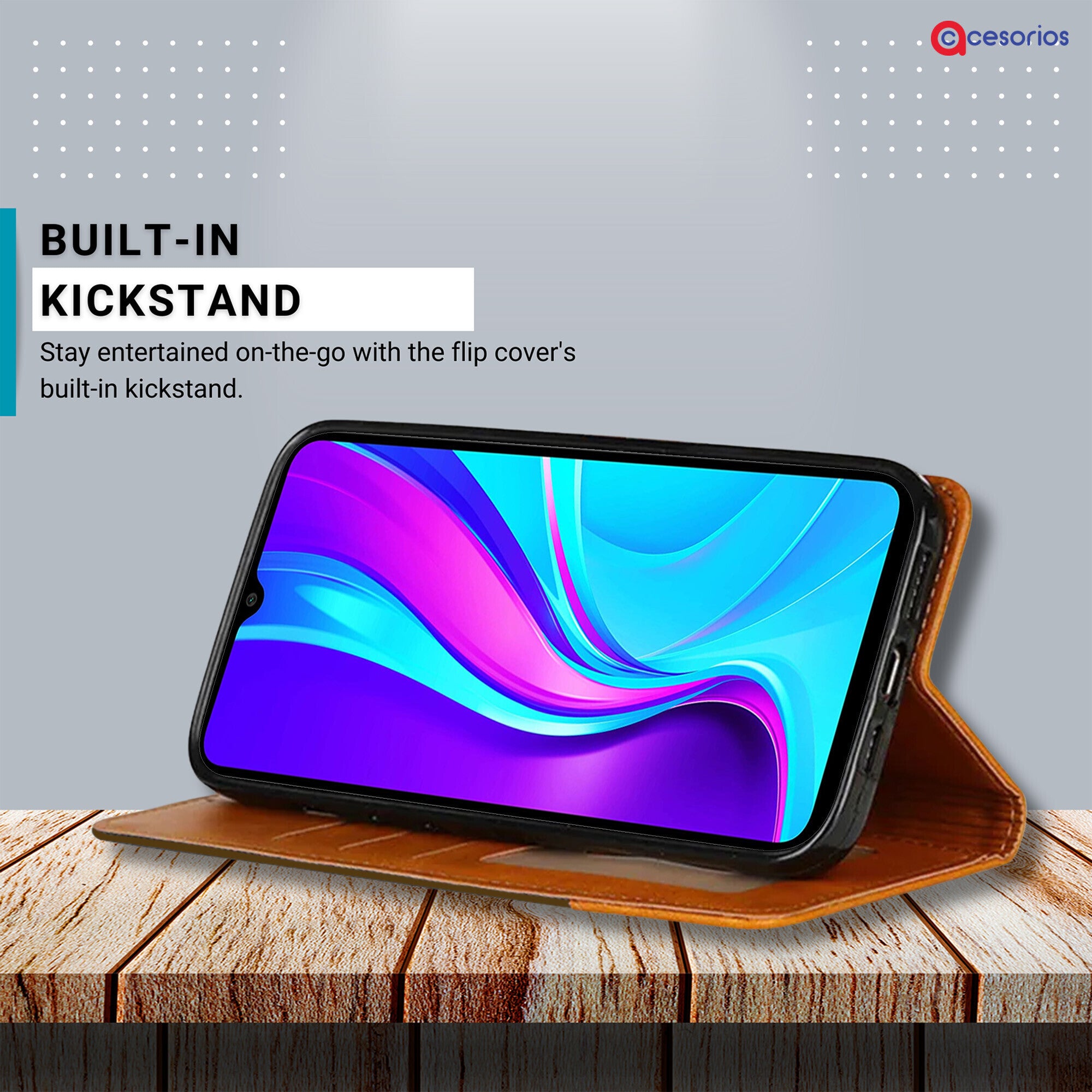 Accesorios Redmi 9 denim flip cover – Dark Brown – Image 4 #color_dark brown