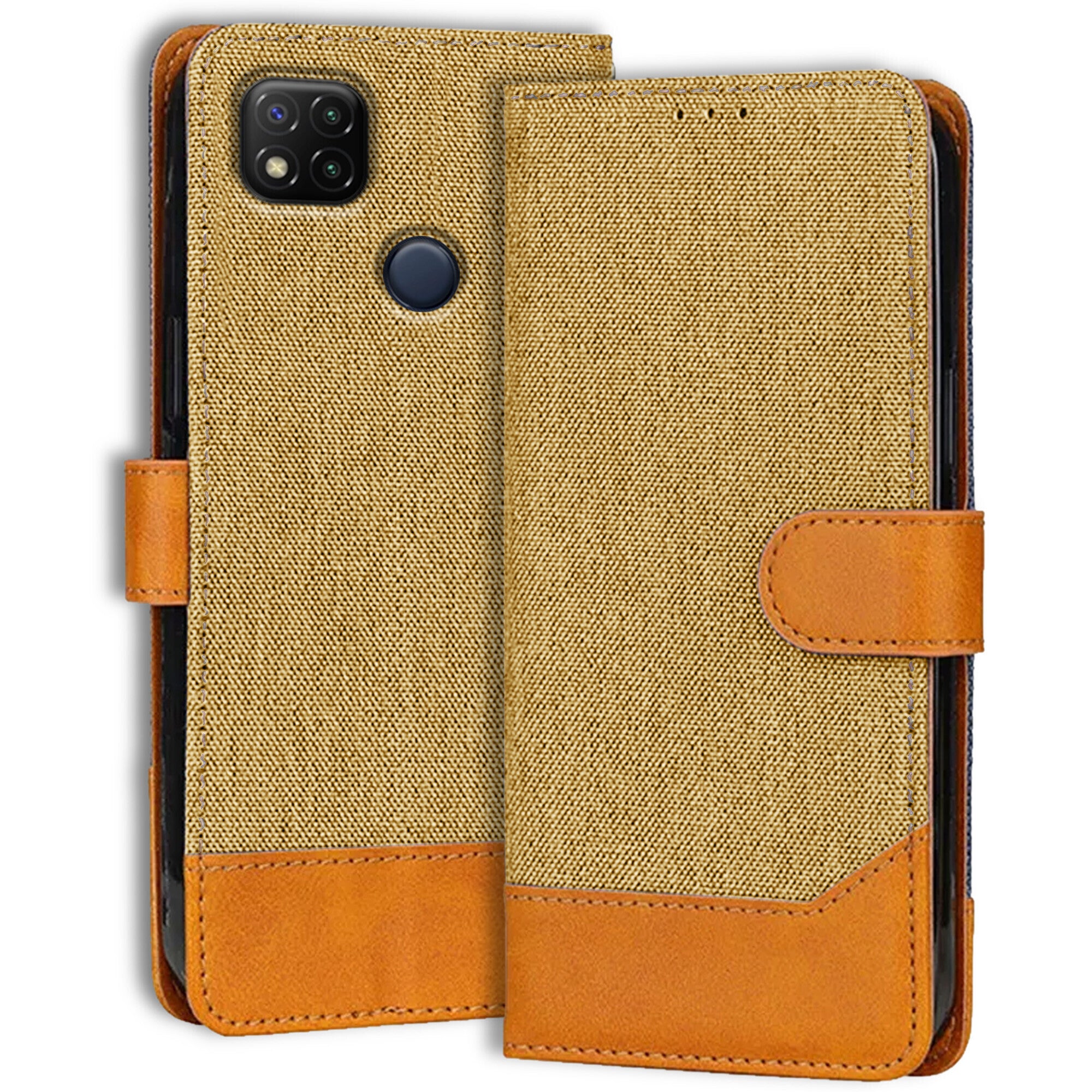 Accesorios Redmi 9 denim flip cover – Light Brown – Image 1 #color_light brown