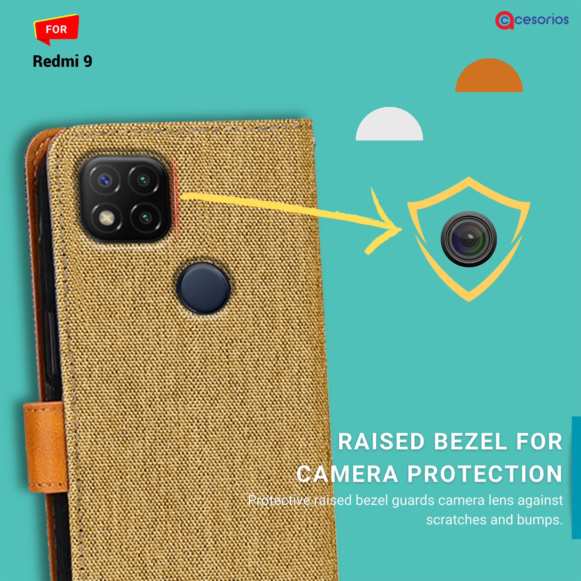 Accesorios Redmi 9 denim flip cover – Light Brown – Image 2 #color_light brown