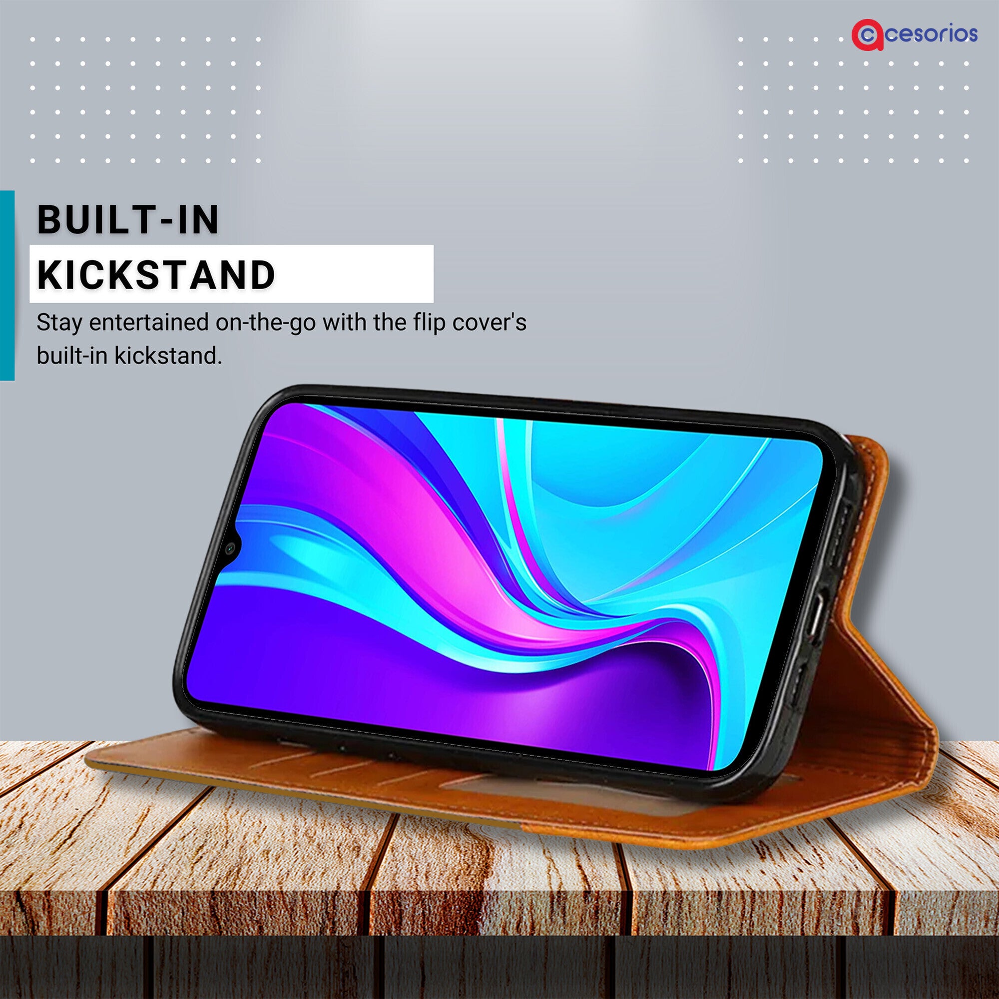 Accesorios Redmi 9 denim flip cover – Light Brown – Image 4 #color_light brown