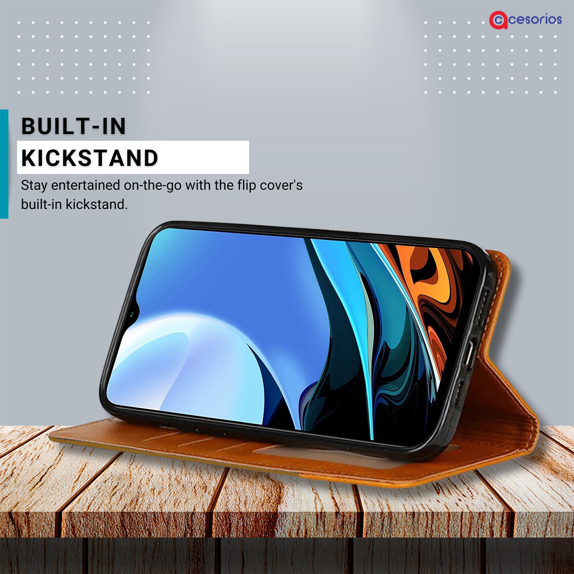 Accesorios Redmi 9 Power denim flip cover – Light Brown – Image 4 #color_light brown