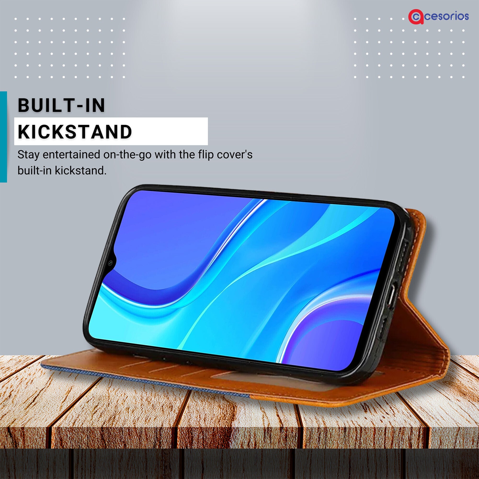 Accesorios Redmi 9 Prime denim flip cover – Blue – Image 4 #color_blue