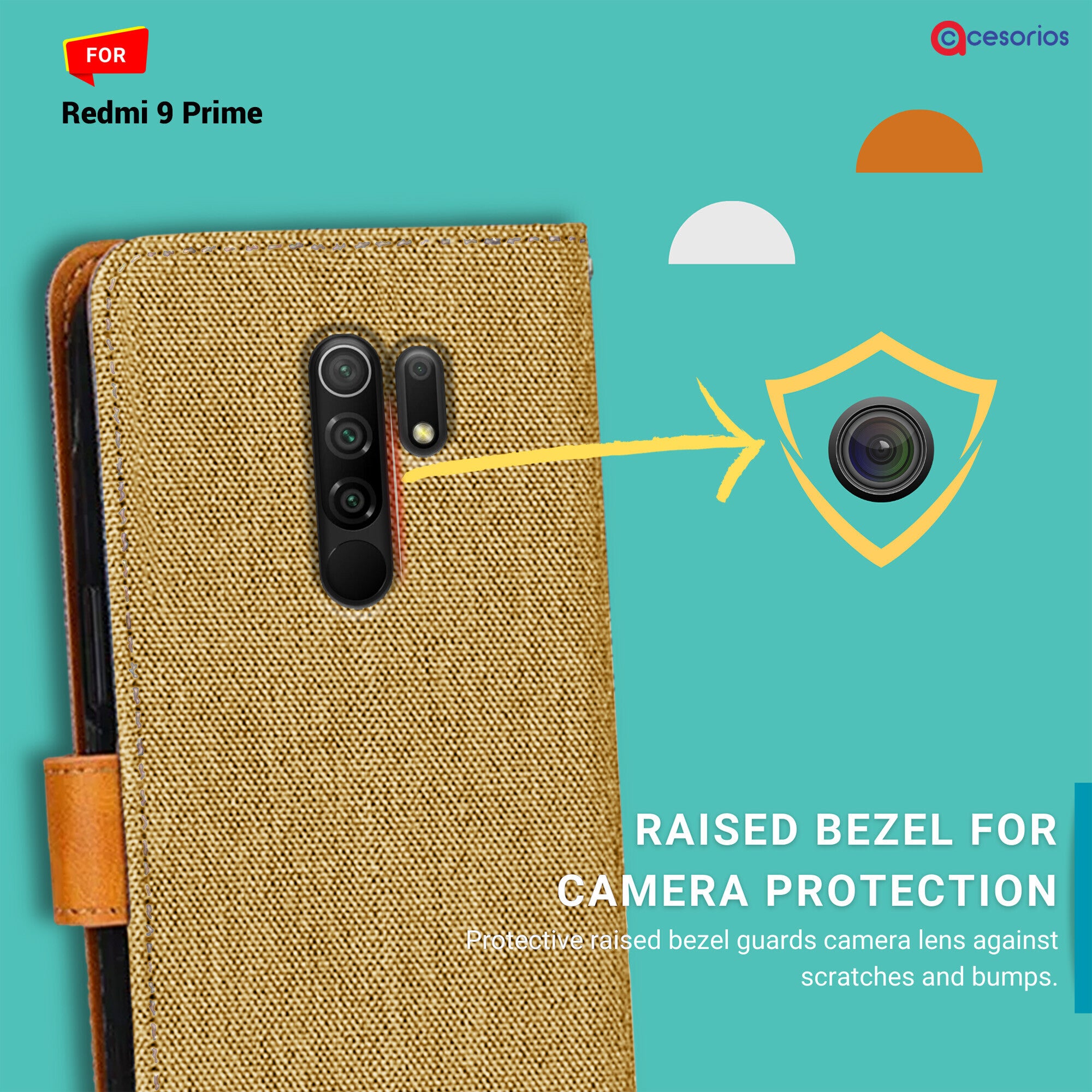 Accesorios Redmi 9 Prime denim flip cover – Light Brown – Image 2 #color_light brown