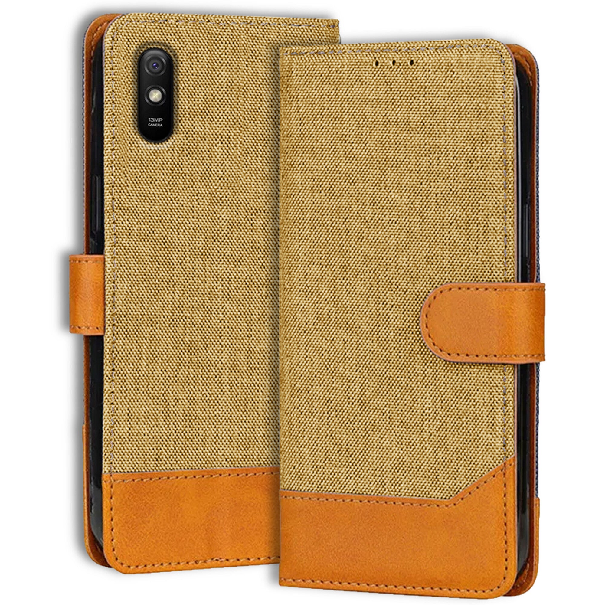 Accesorios Redmi 9A denim flip cover – Light Brown – Image 1 #color_light brown