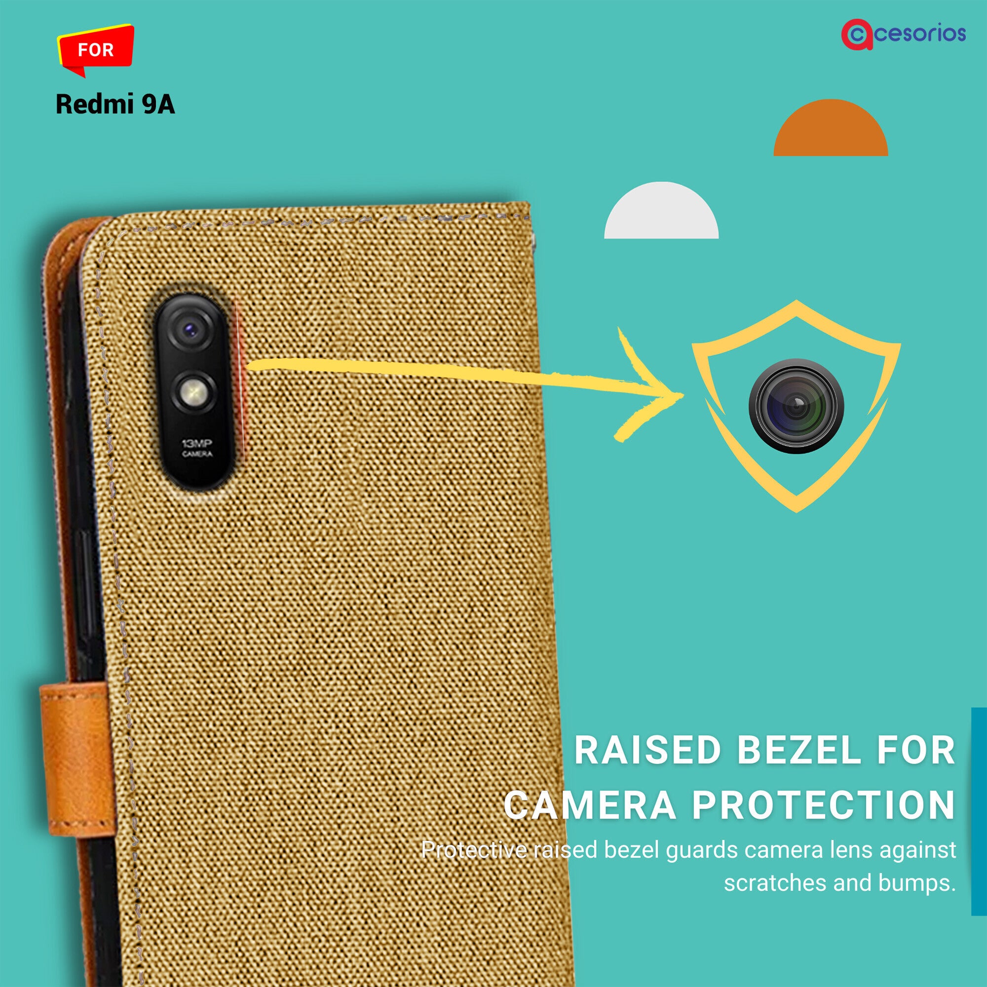 Accesorios Redmi 9A denim flip cover – Light Brown – Image 2 #color_light brown