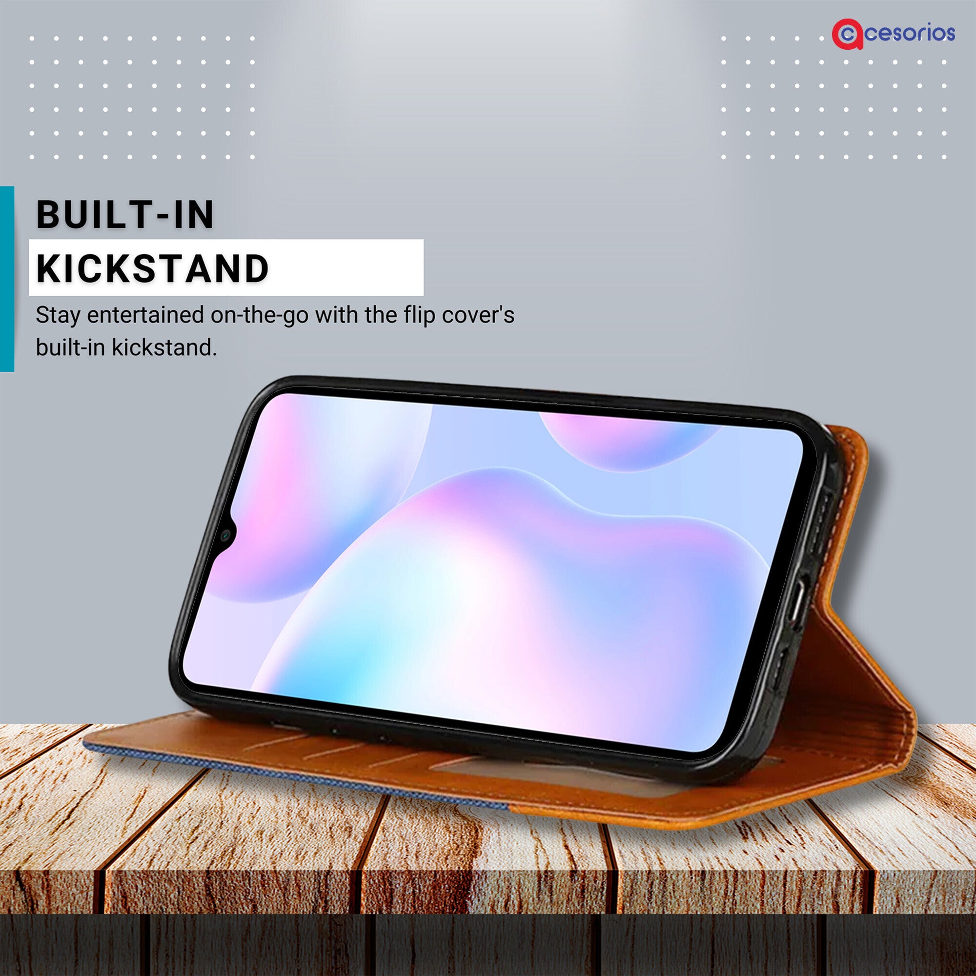 Accesorios Redmi 9I denim flip cover – Blue – Image 4 #color_blue