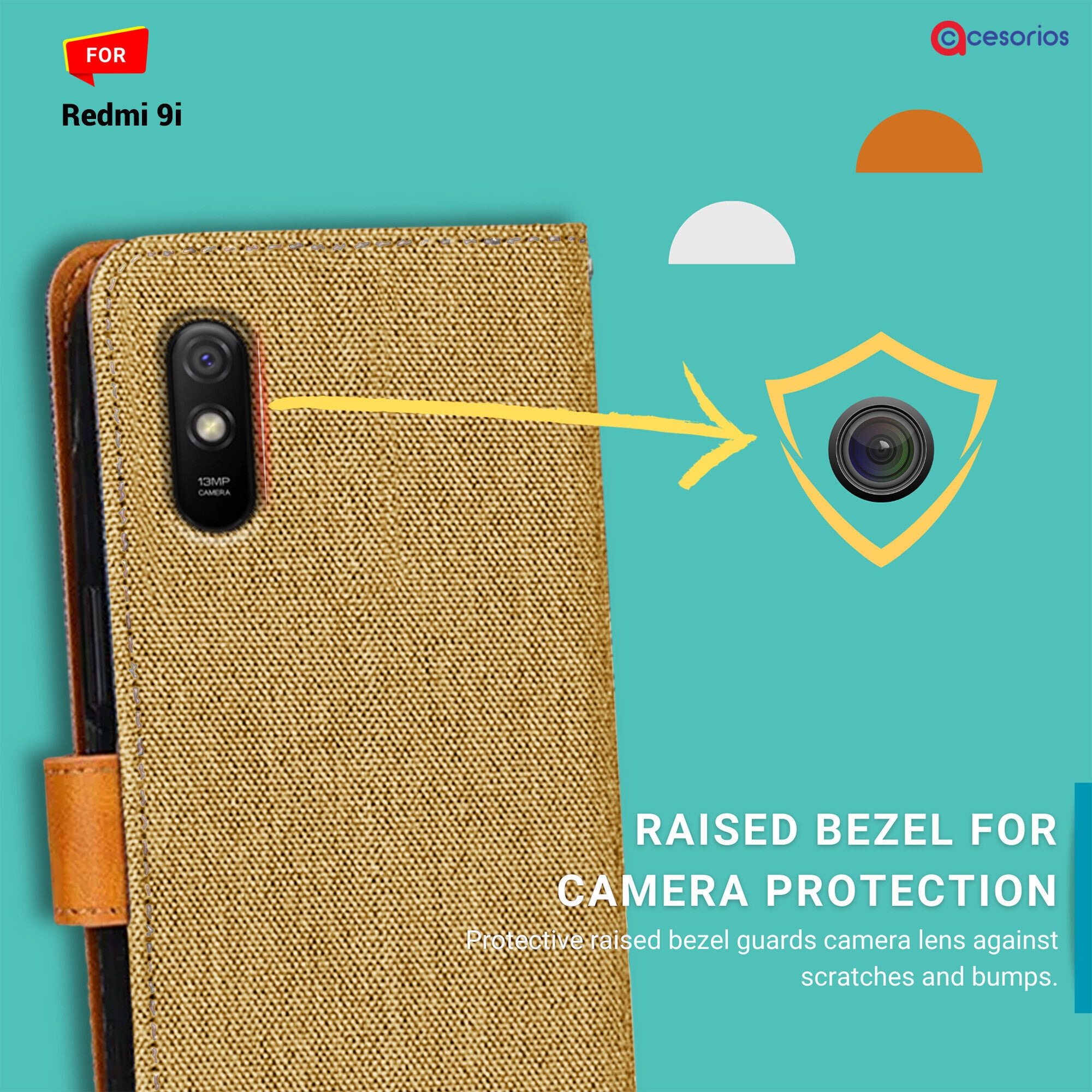 Accesorios Redmi 9I denim flip cover – Light Brown – Image 2 #color_light brown