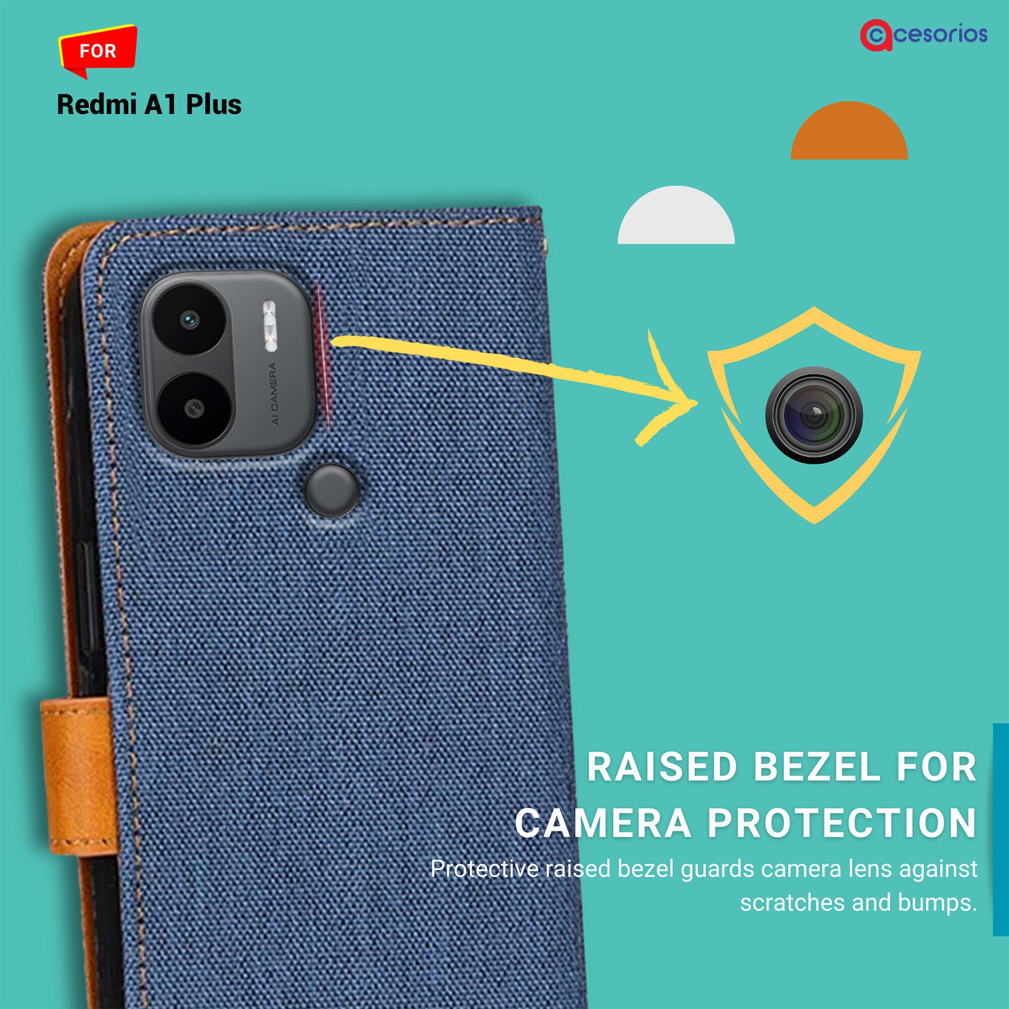 Accesorios Redmi A1 Plus denim flip cover – Blue – Image 2 #color_blue