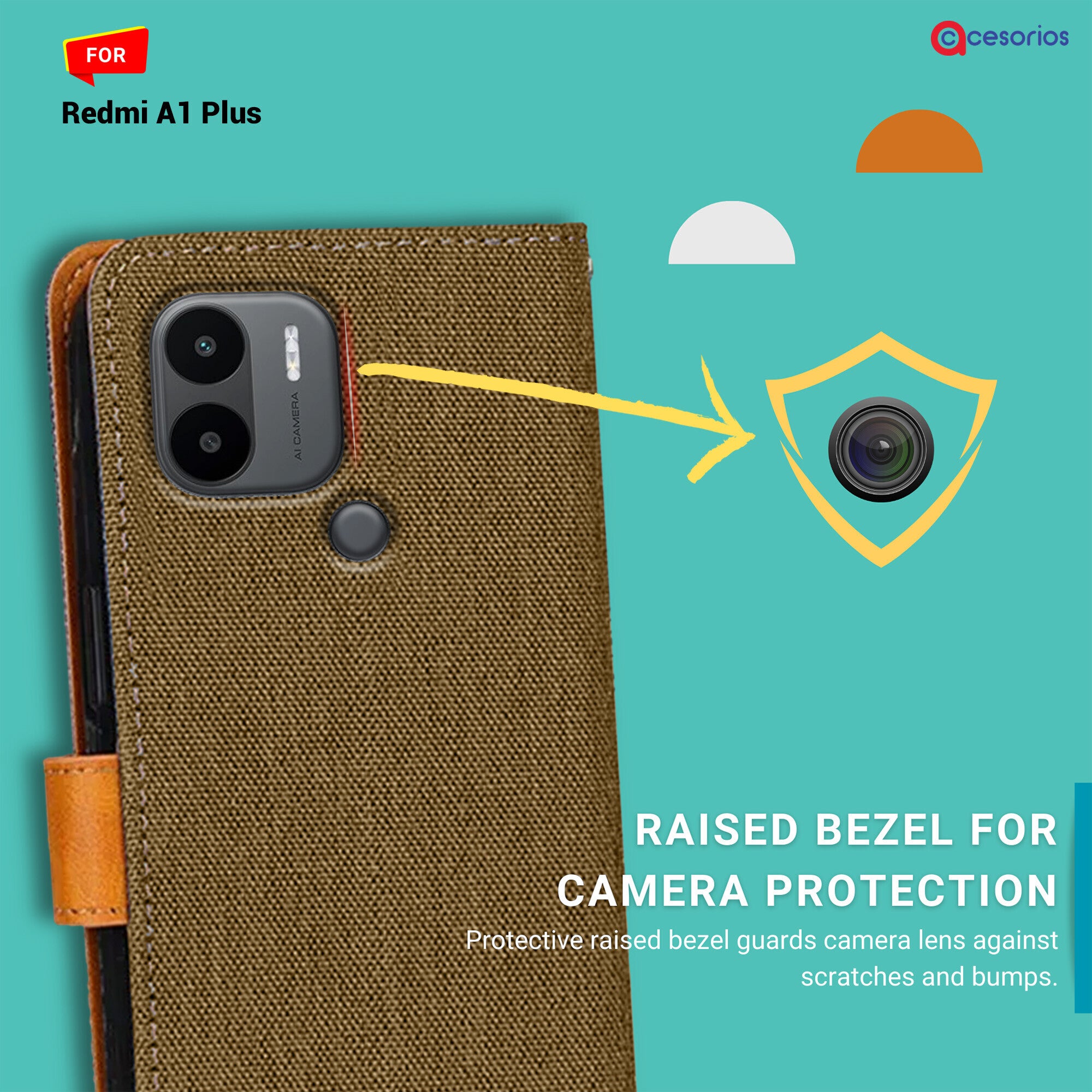 Accesorios Redmi A1 Plus denim flip cover – Dark Brown – Image 2 #color_dark brown