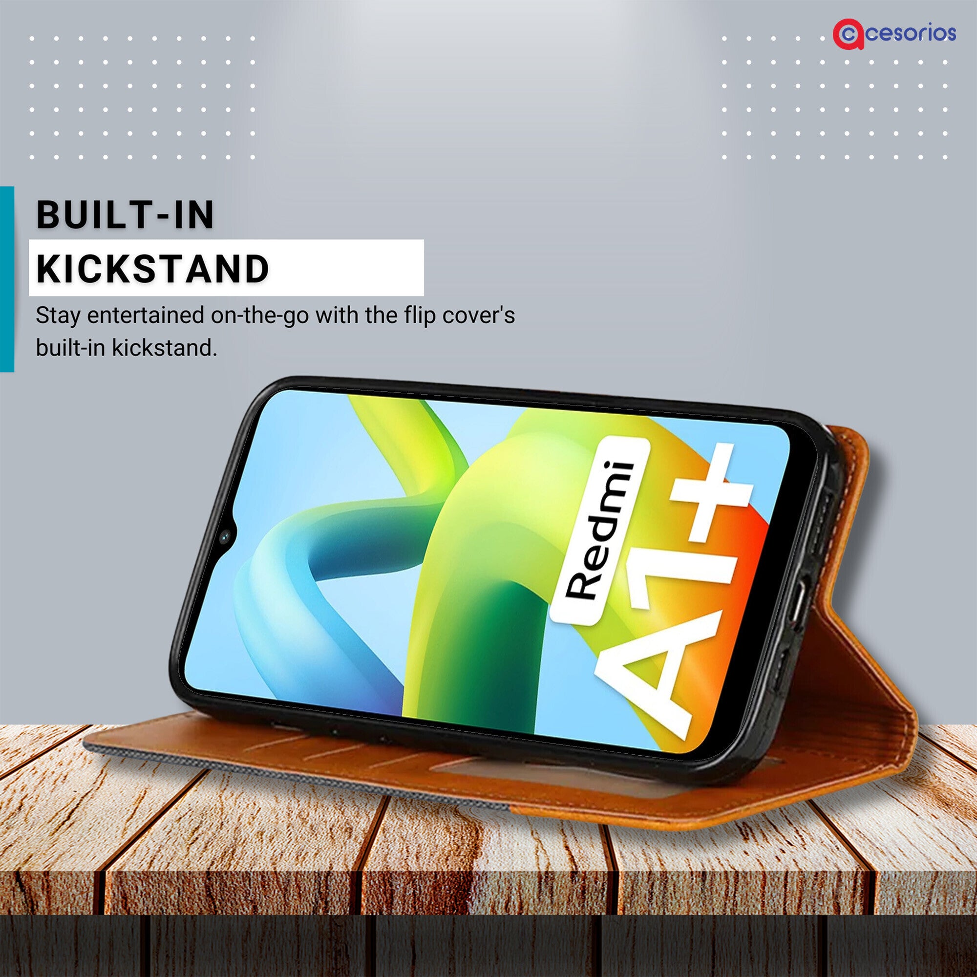 Accesorios Redmi A1 Plus denim flip cover – Grey – Image 4 #color_grey