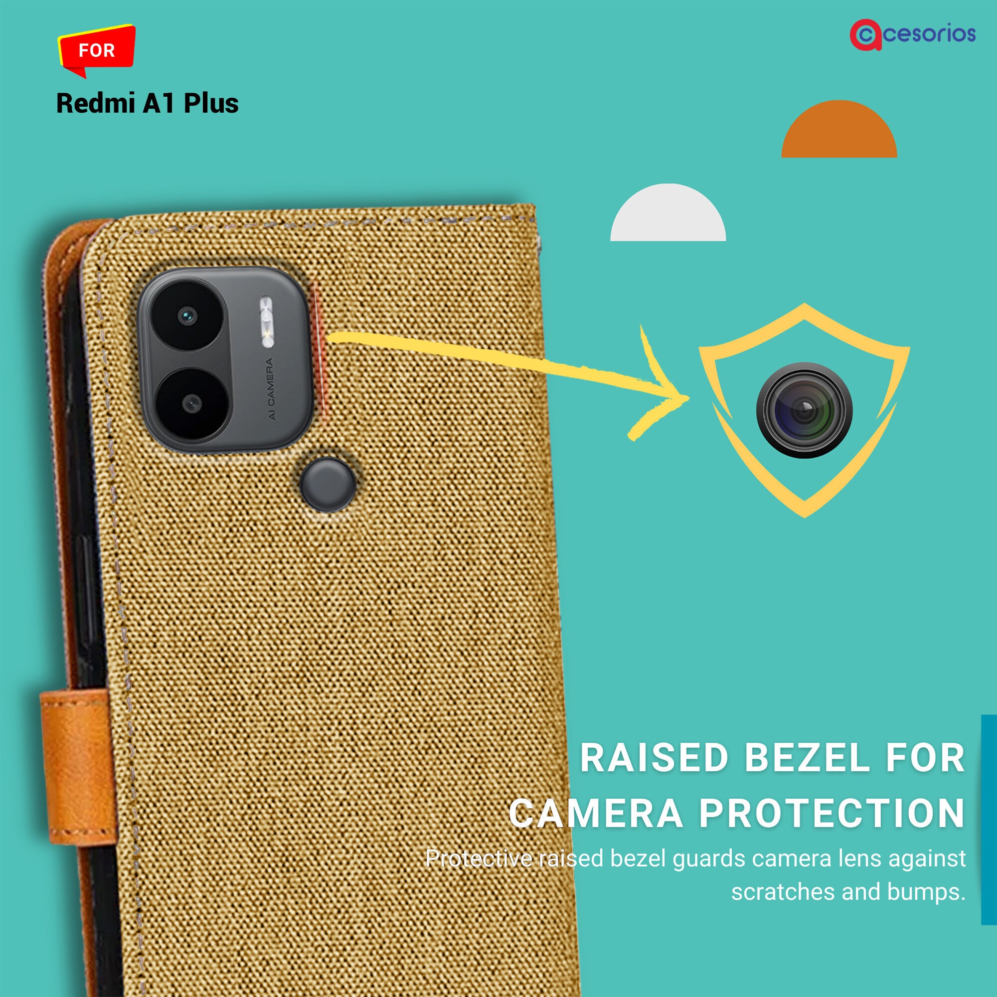 Accesorios Redmi A1 Plus denim flip cover – Light Brown – Image 2 #color_light brown