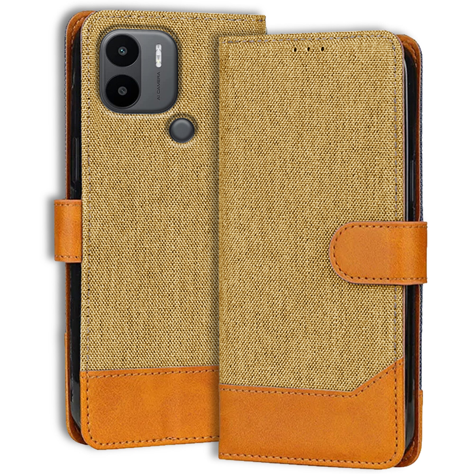 Accesorios Redmi A2 Plus denim flip cover – Light Brown – Image 1 #color_light brown