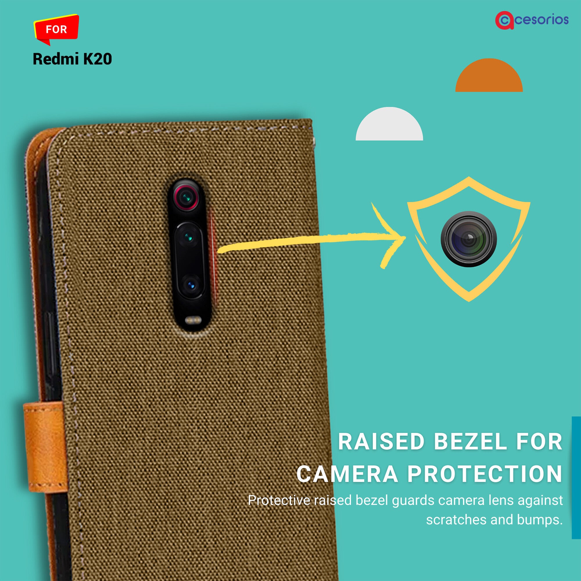 Accesorios Redmi K20 denim flip cover – Dark Brown – Image 2 #color_dark brown