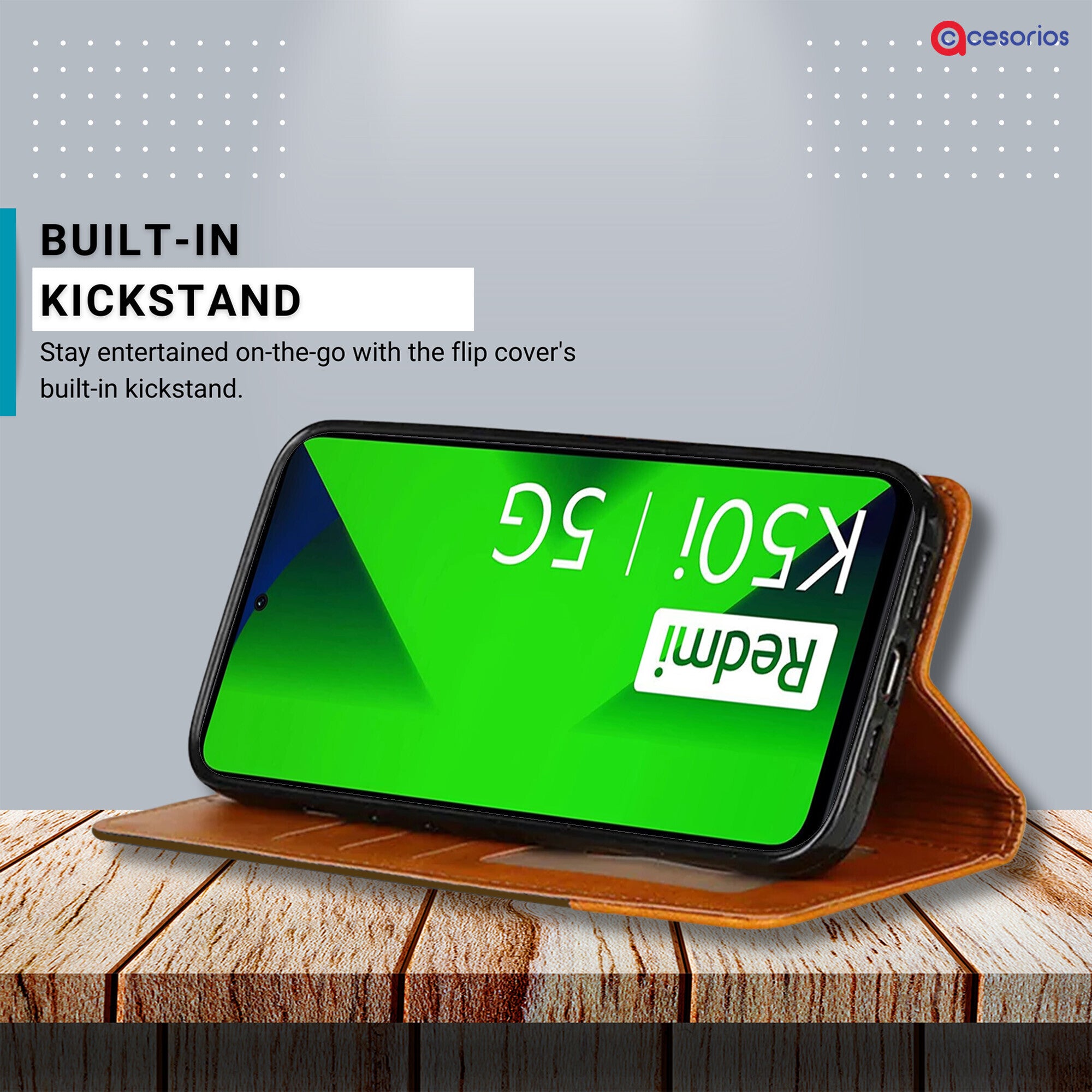 Accesorios Redmi K50I denim flip cover – Dark Brown – Image 4 #color_dark brown