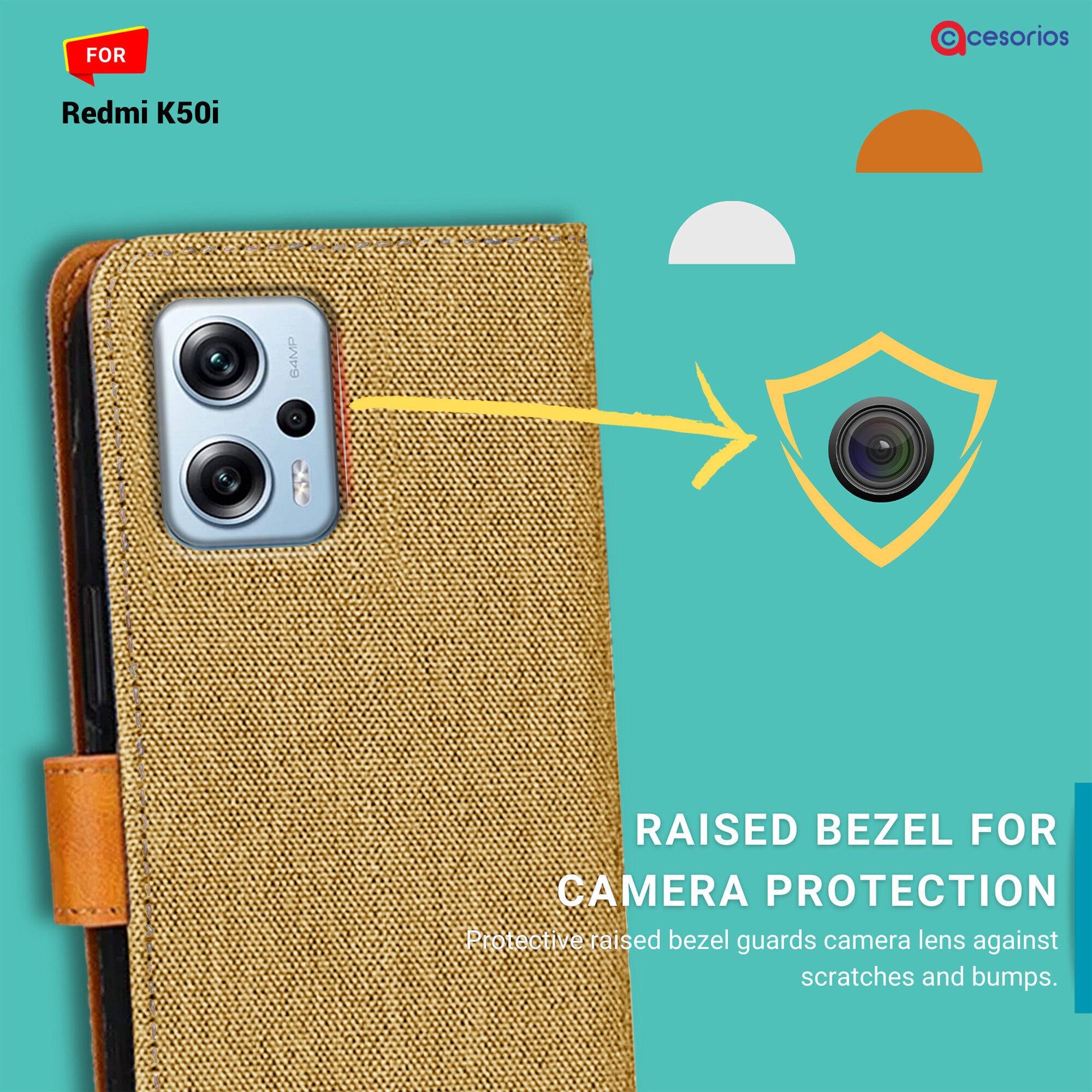 Accesorios Redmi K50I denim flip cover – Light Brown – Image 2 #color_light brown