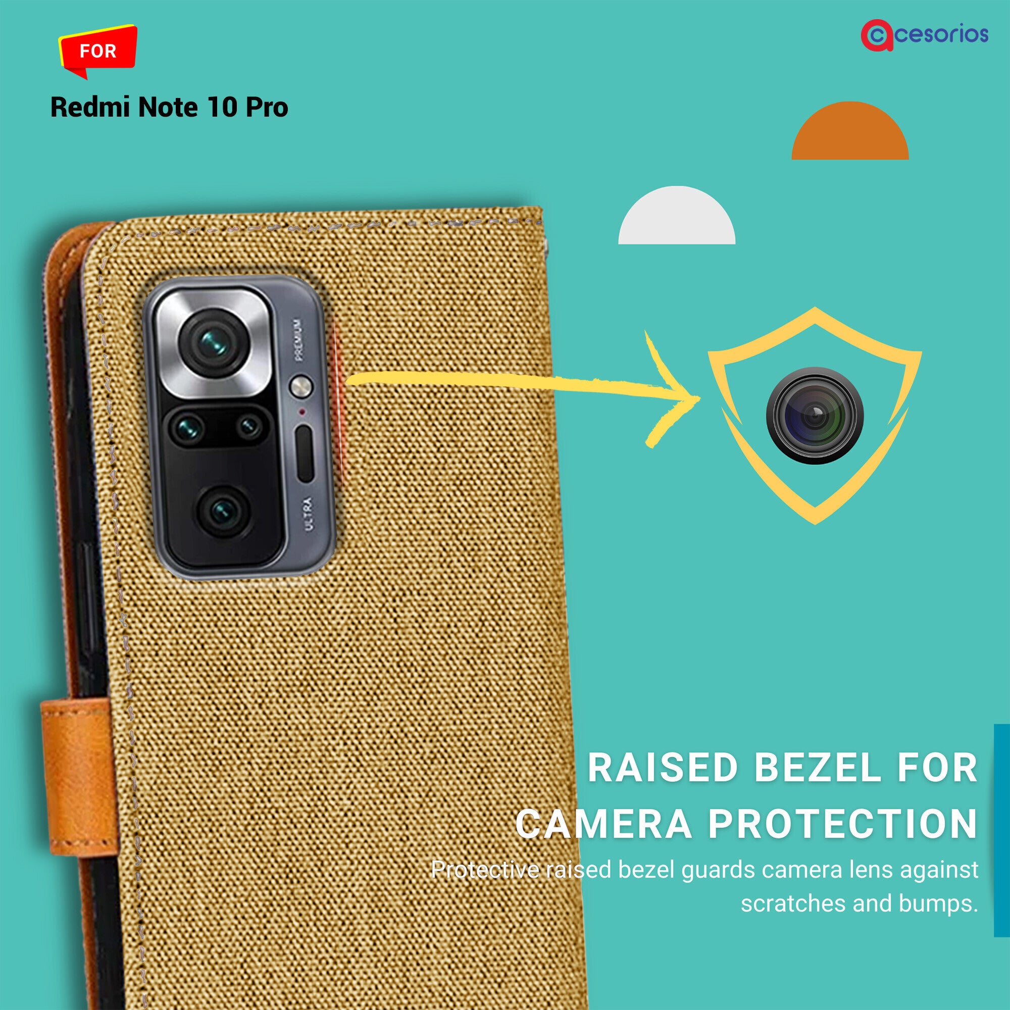 Accesorios Redmi Note 10 Pro denim flip cover – Light Brown – Image 2 #color_light brown