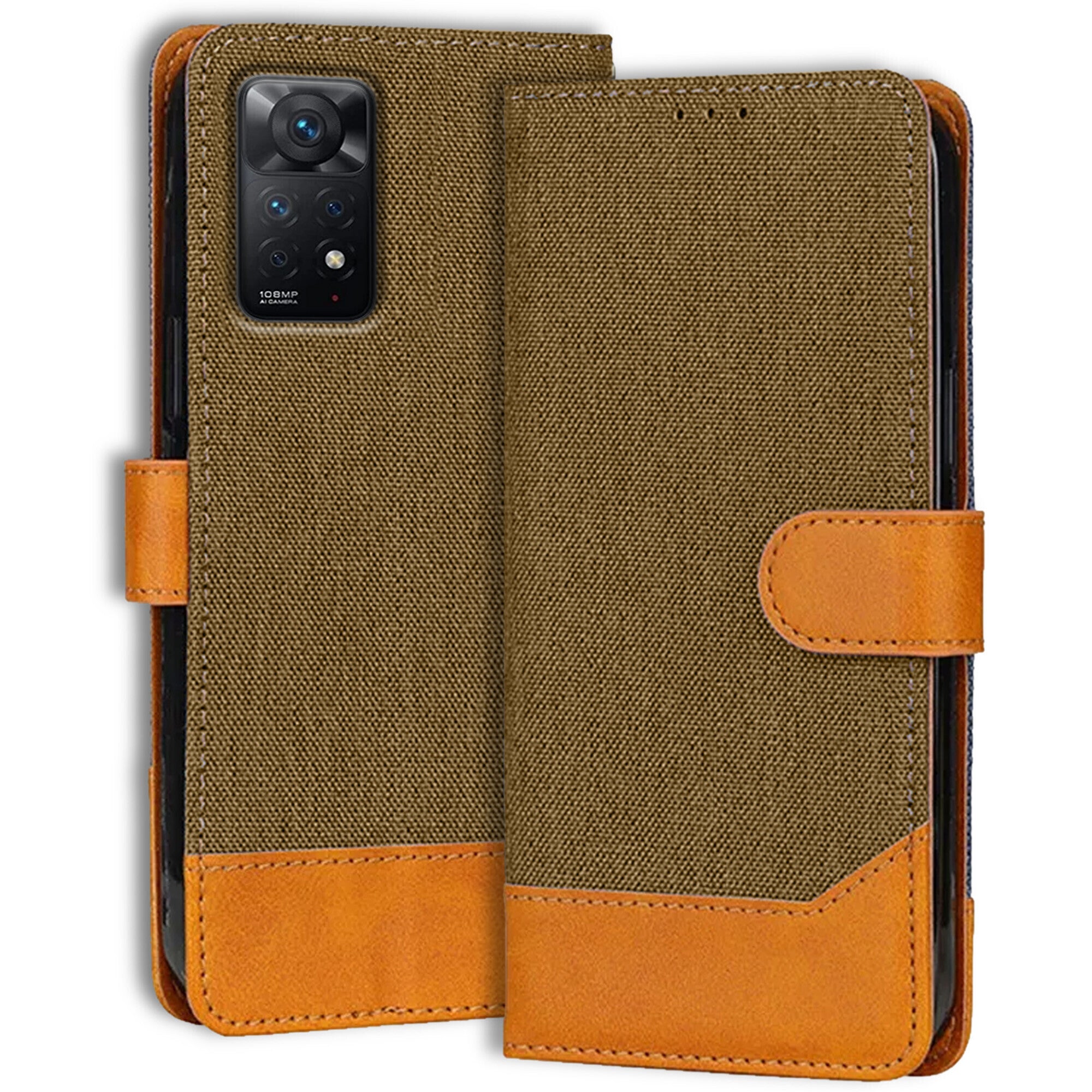 Accesorios Redmi Note 11 Pro denim flip cover – Dark Brown – Image 1 #color_dark brown