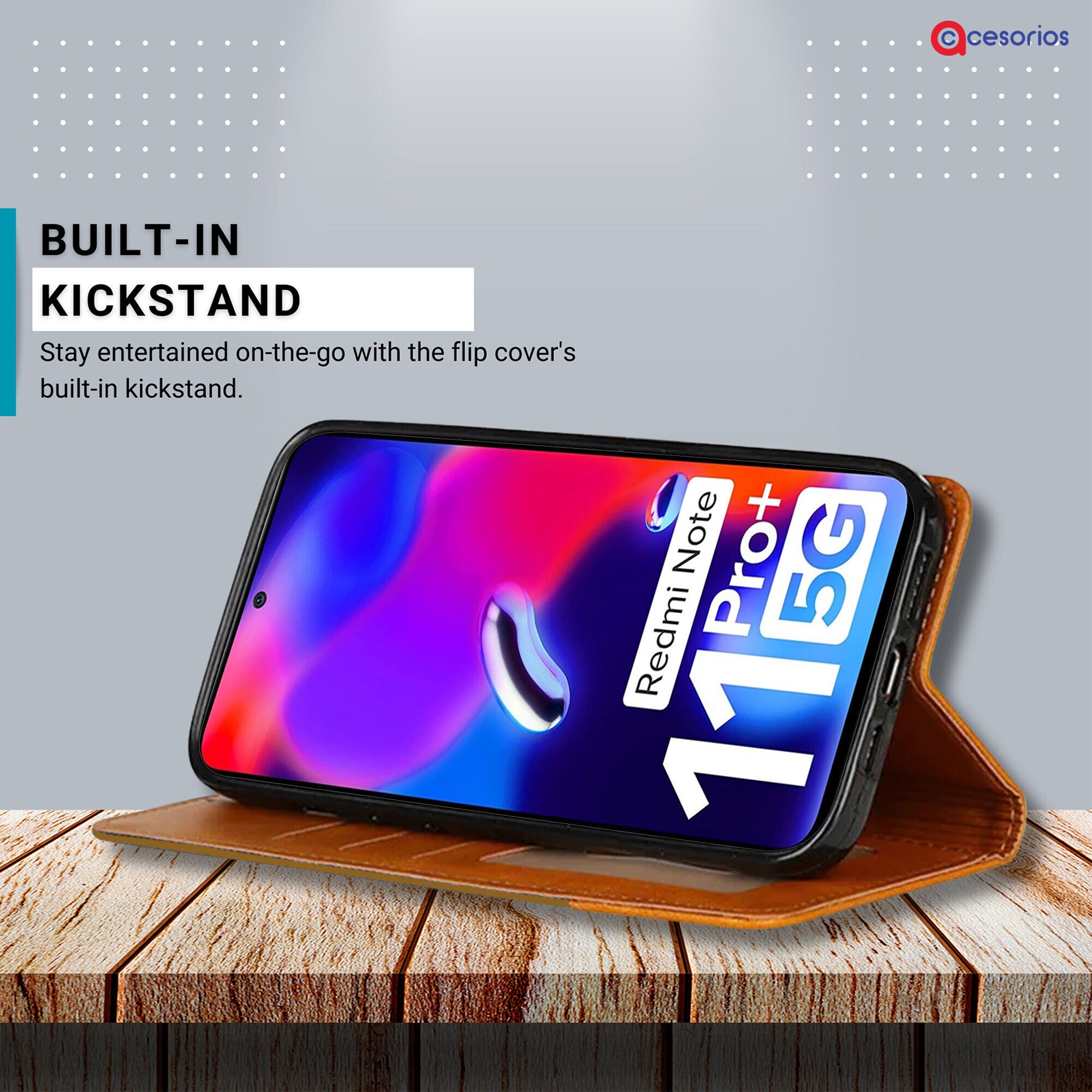 Accesorios Redmi Note 11 Pro Plus denim flip cover – Light Brown – Image 4 #color_light brown
