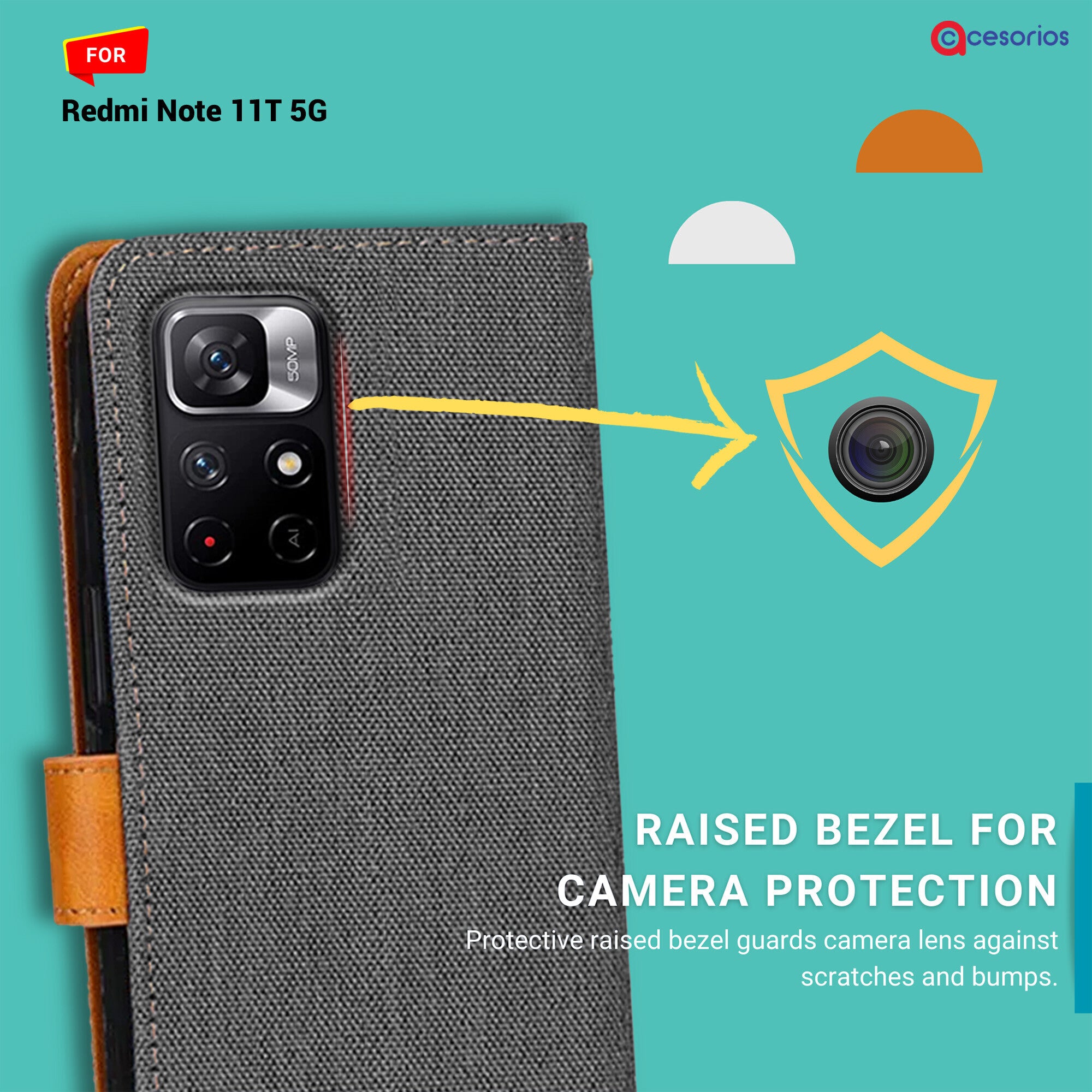 Accesorios Redmi Note 11T 5G denim flip cover – Grey – Image 2 #color_grey