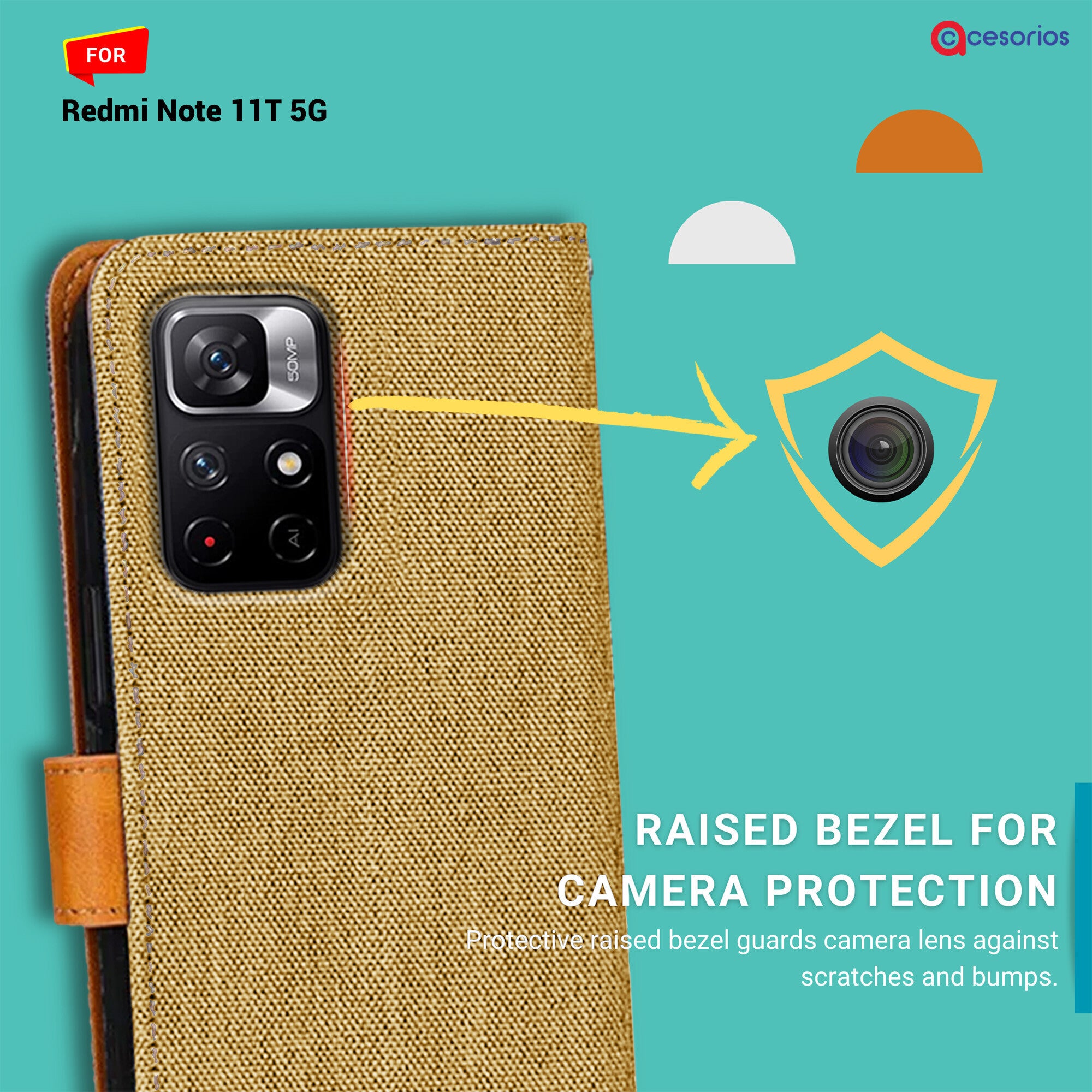 Accesorios Redmi Note 11T 5G denim flip cover – Light Brown – Image 2 #color_light brown