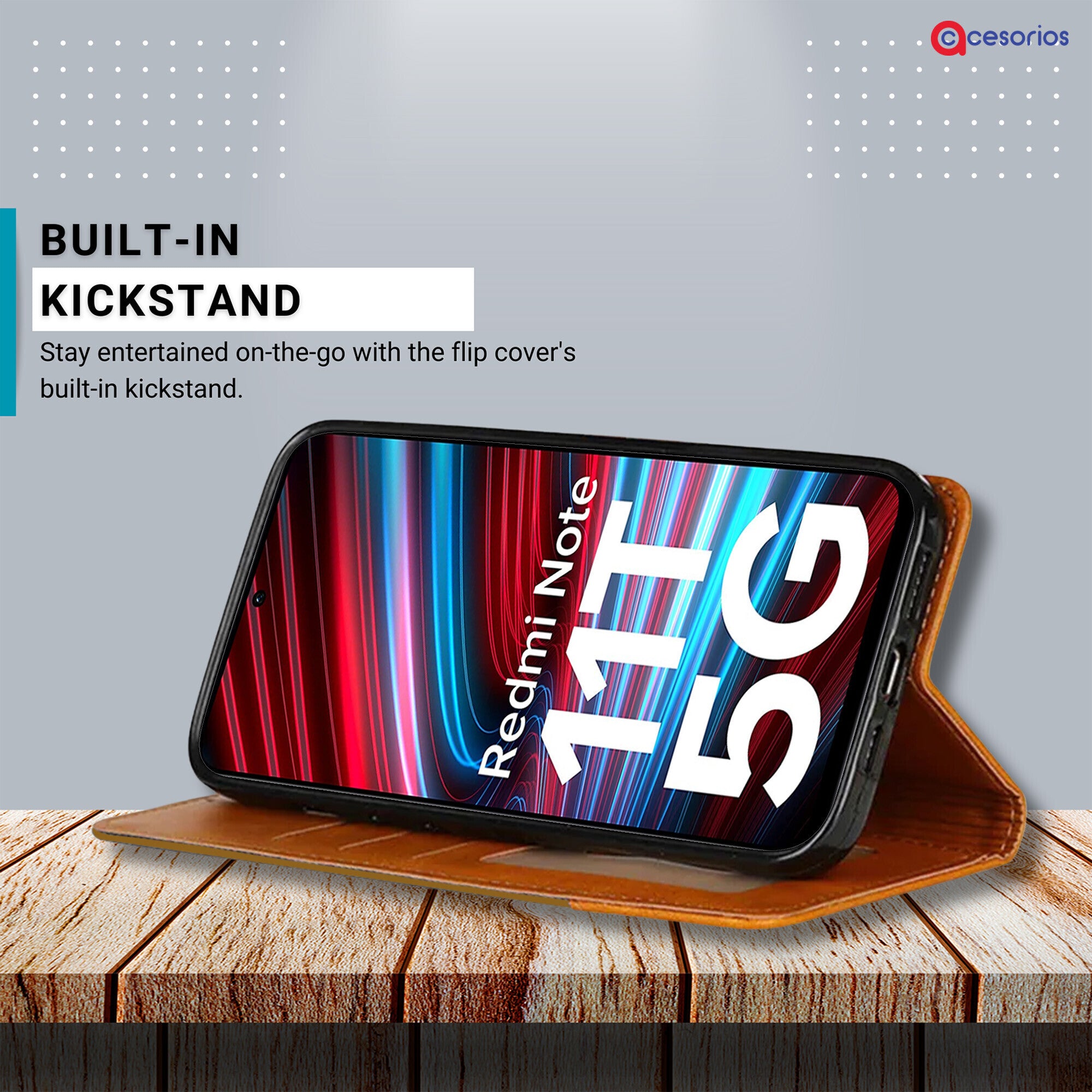 Accesorios Redmi Note 11T 5G denim flip cover – Light Brown – Image 4 #color_light brown
