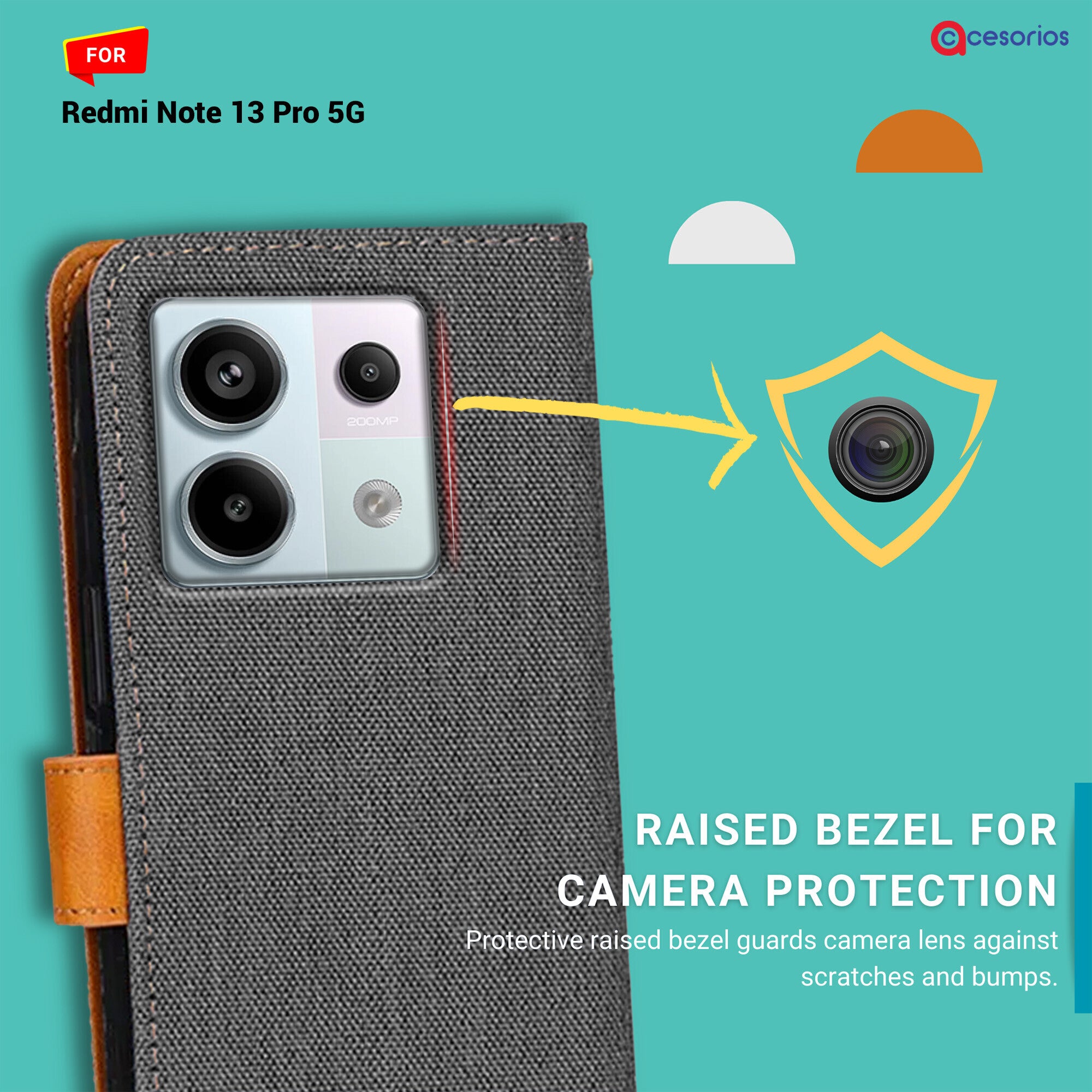 Accesorios Redmi Note 13 Pro 5G denim flip cover – Grey – Image 2 #color_grey