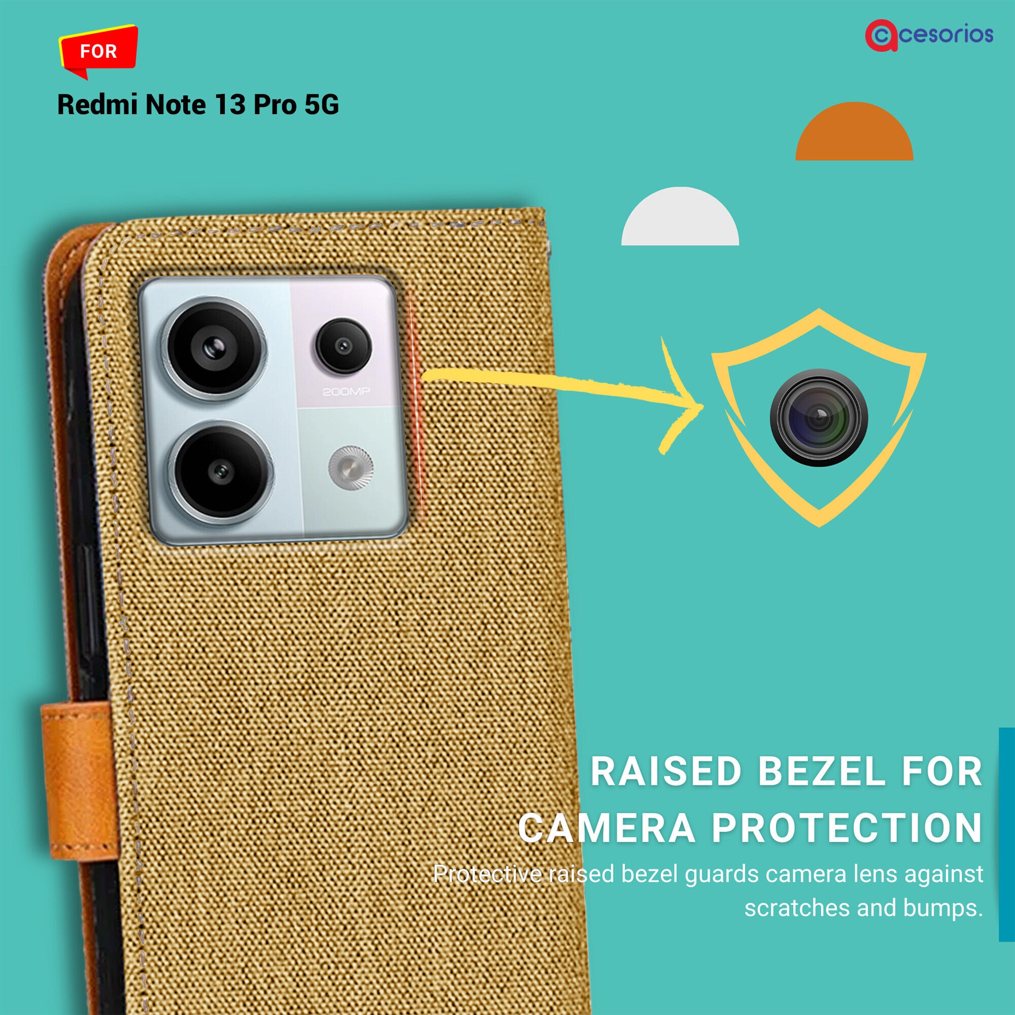 Accesorios Redmi Note 13 Pro 5G denim flip cover – Light Brown – Image 2 #color_light brown