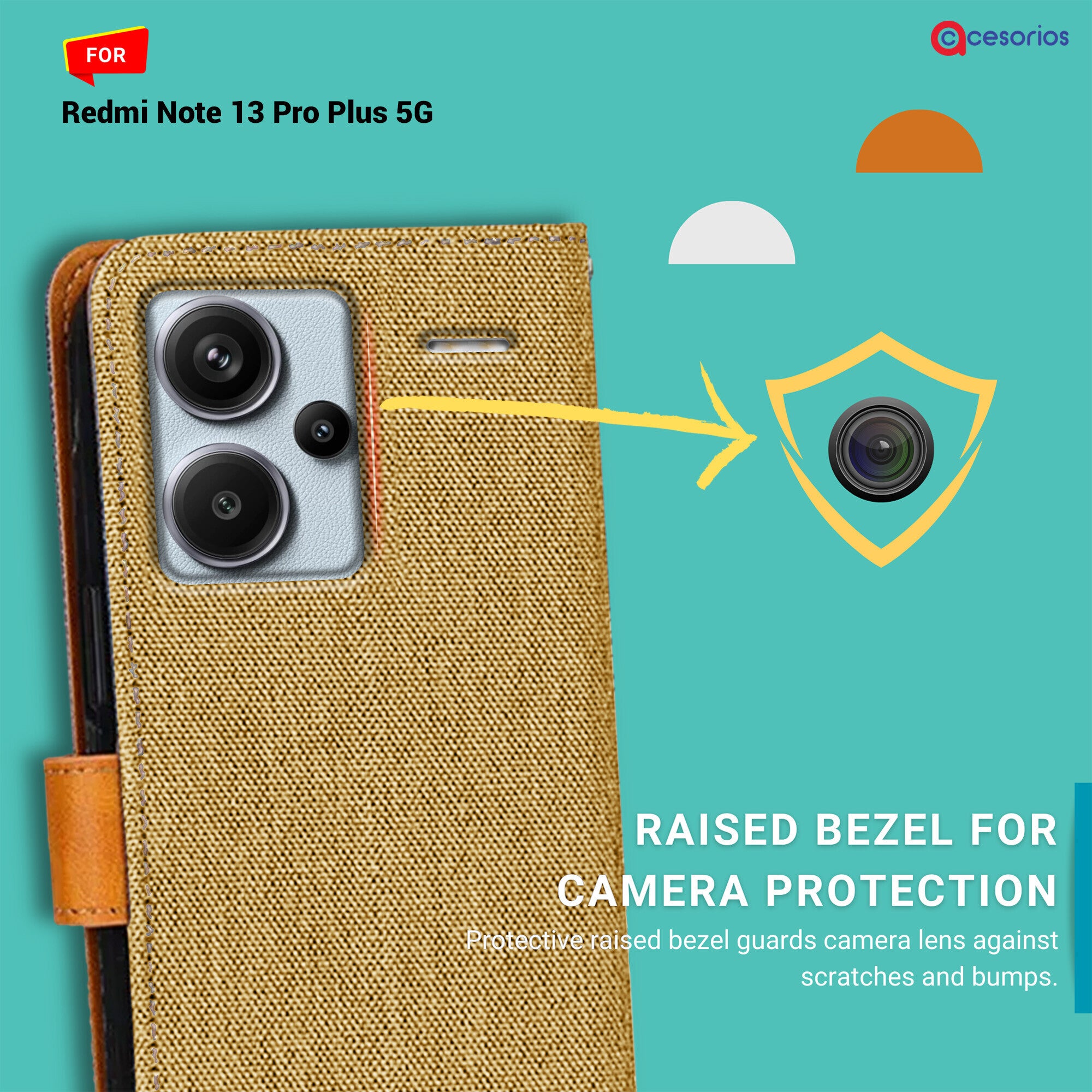 Accesorios Redmi Note 13 Pro Plus 5G denim flip cover – Light Brown – Image 2 #color_light brown