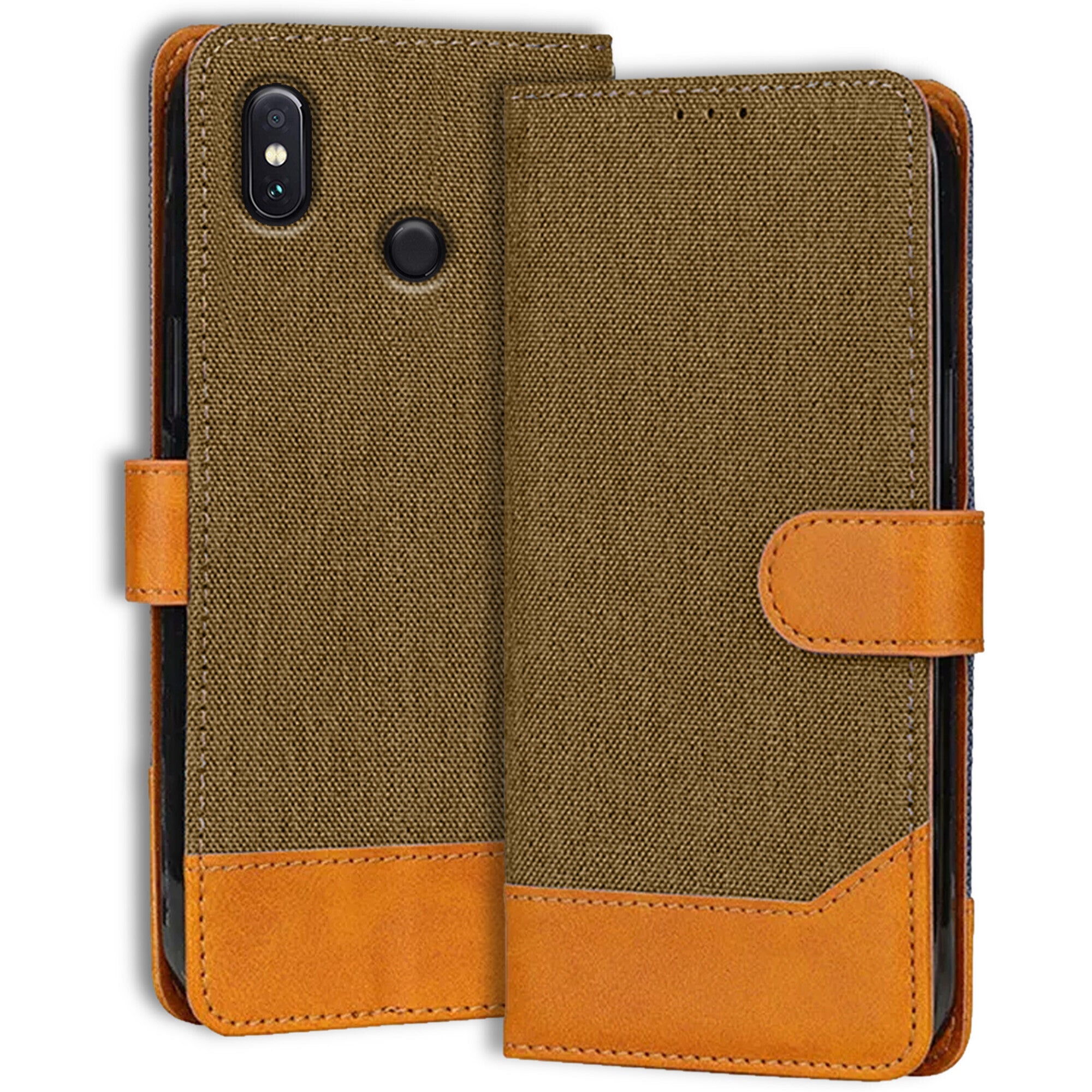 Accesorios Redmi Note 5 Pro denim flip cover – Dark Brown – Image 1 #color_dark brown