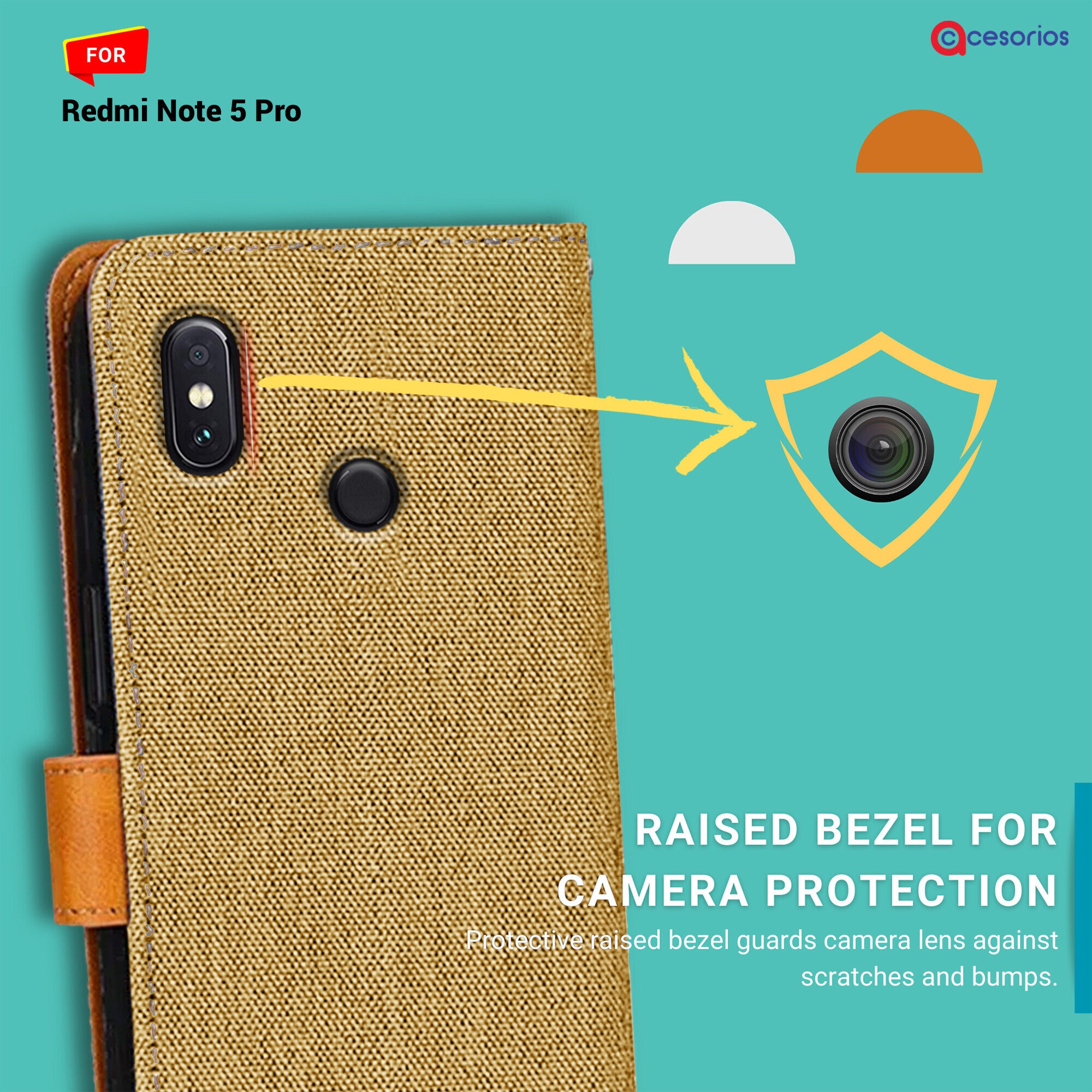 Accesorios Redmi Note 5 Pro denim flip cover – Light Brown – Image 2 #color_light brown