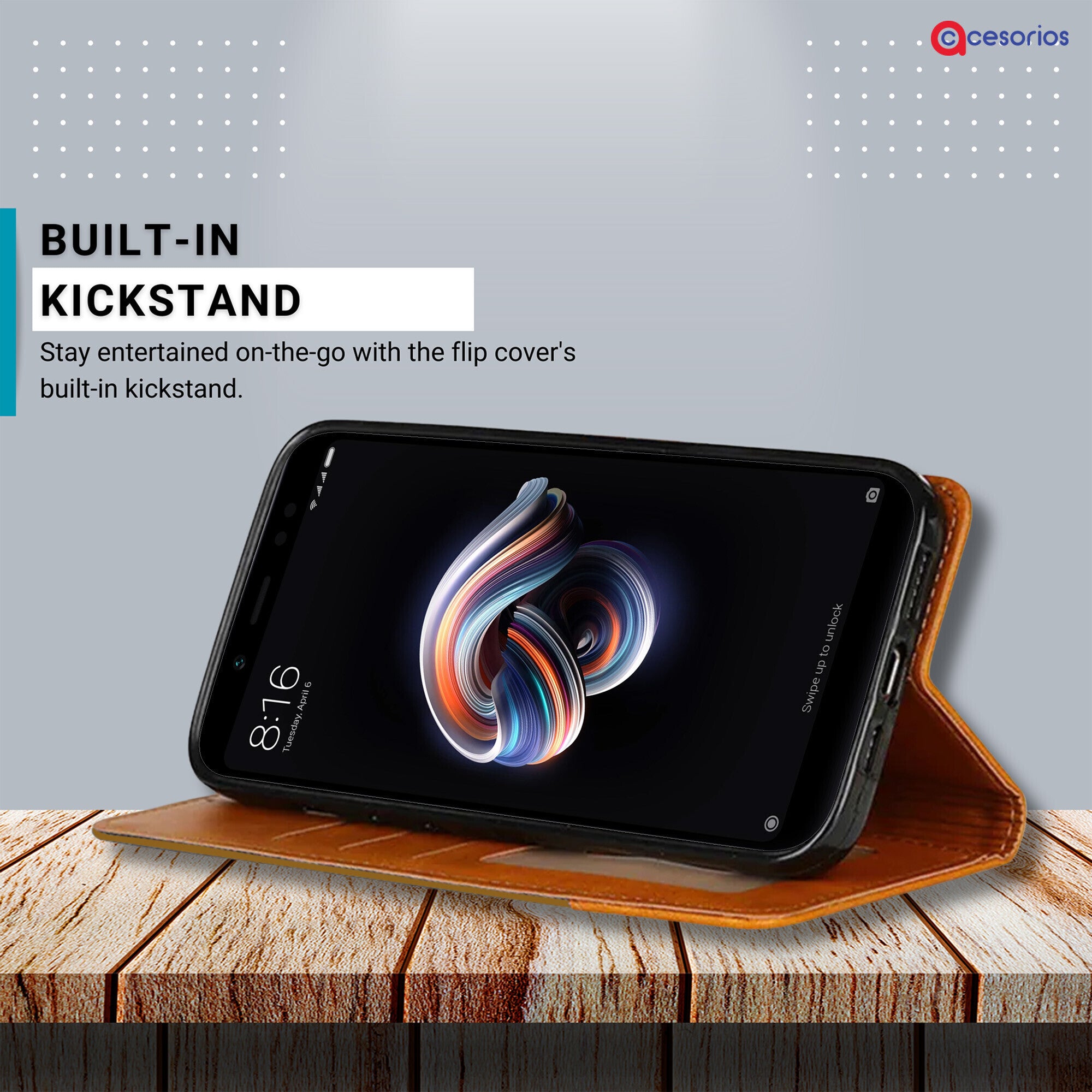 Accesorios Redmi Note 5 Pro denim flip cover – Light Brown – Image 4 #color_light brown