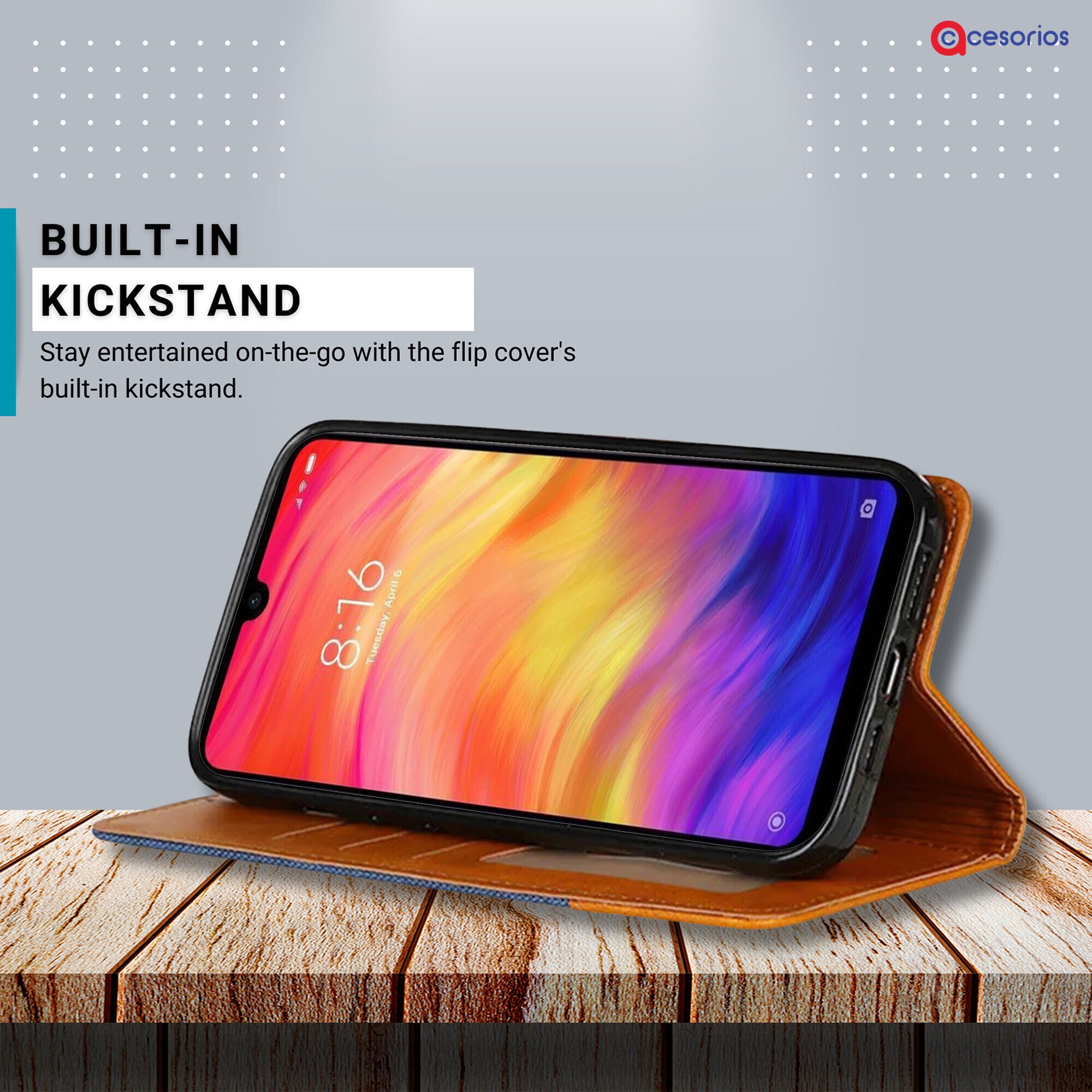 Accesorios Redmi Note 7 Pro denim flip cover – Blue – Image 4 #color_blue