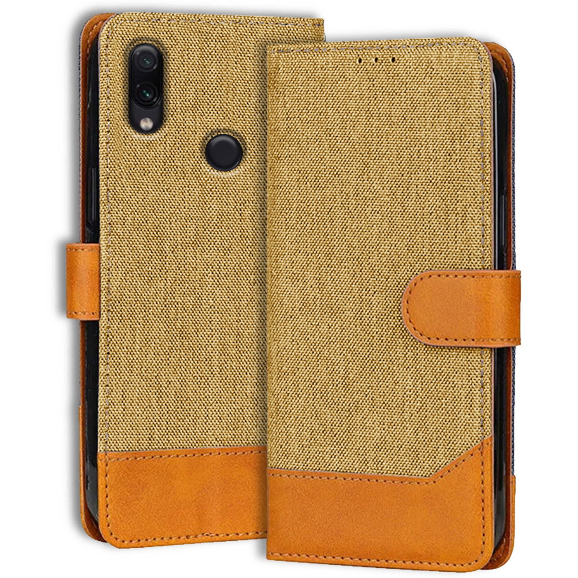 Accesorios Redmi Note 7 Pro denim flip cover – Light Brown – Image 1 #color_light brown