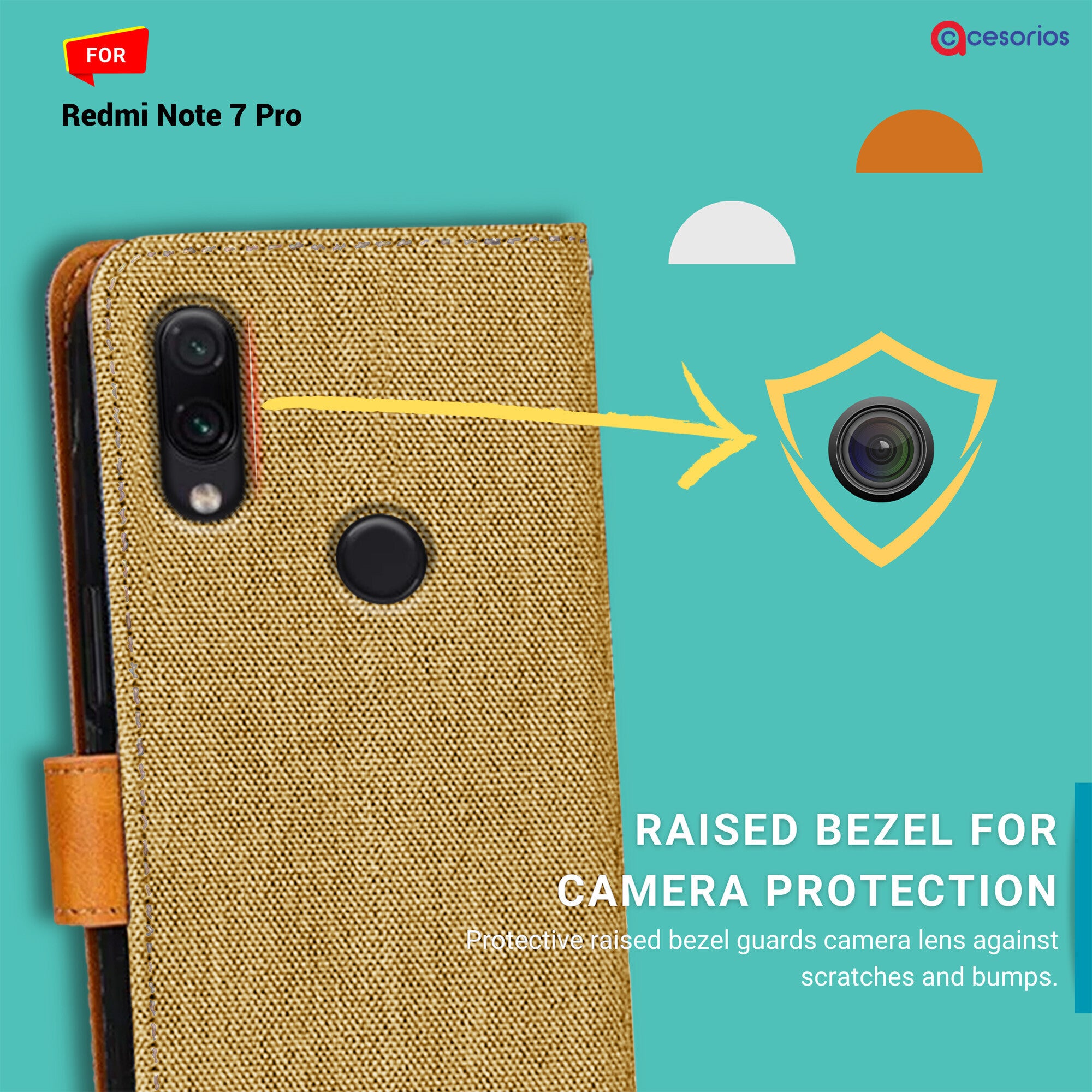 Accesorios Redmi Note 7 Pro denim flip cover – Light Brown – Image 2 #color_light brown