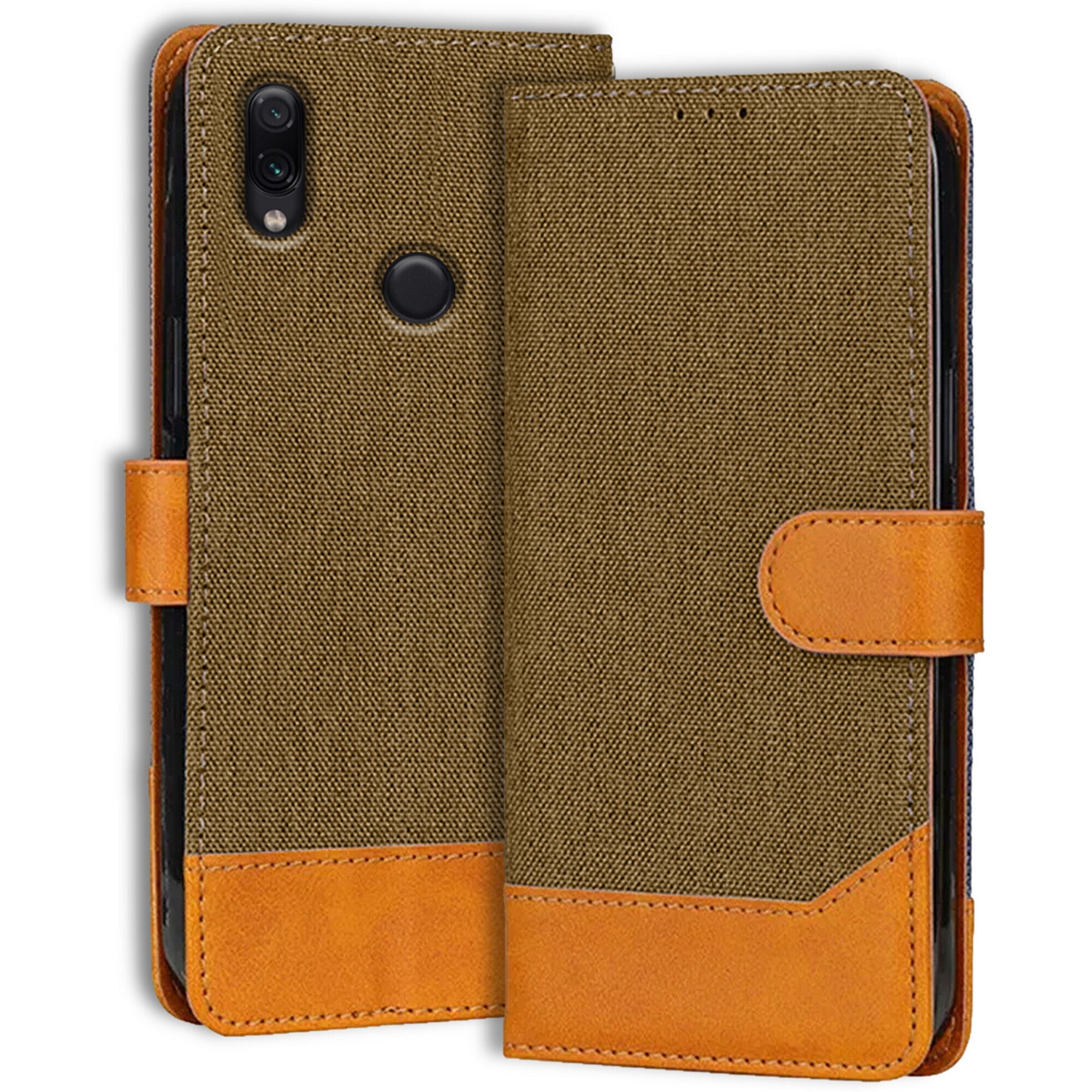 Accesorios Redmi Note 7S denim flip cover – Dark Brown – Image 1 #color_dark brown
