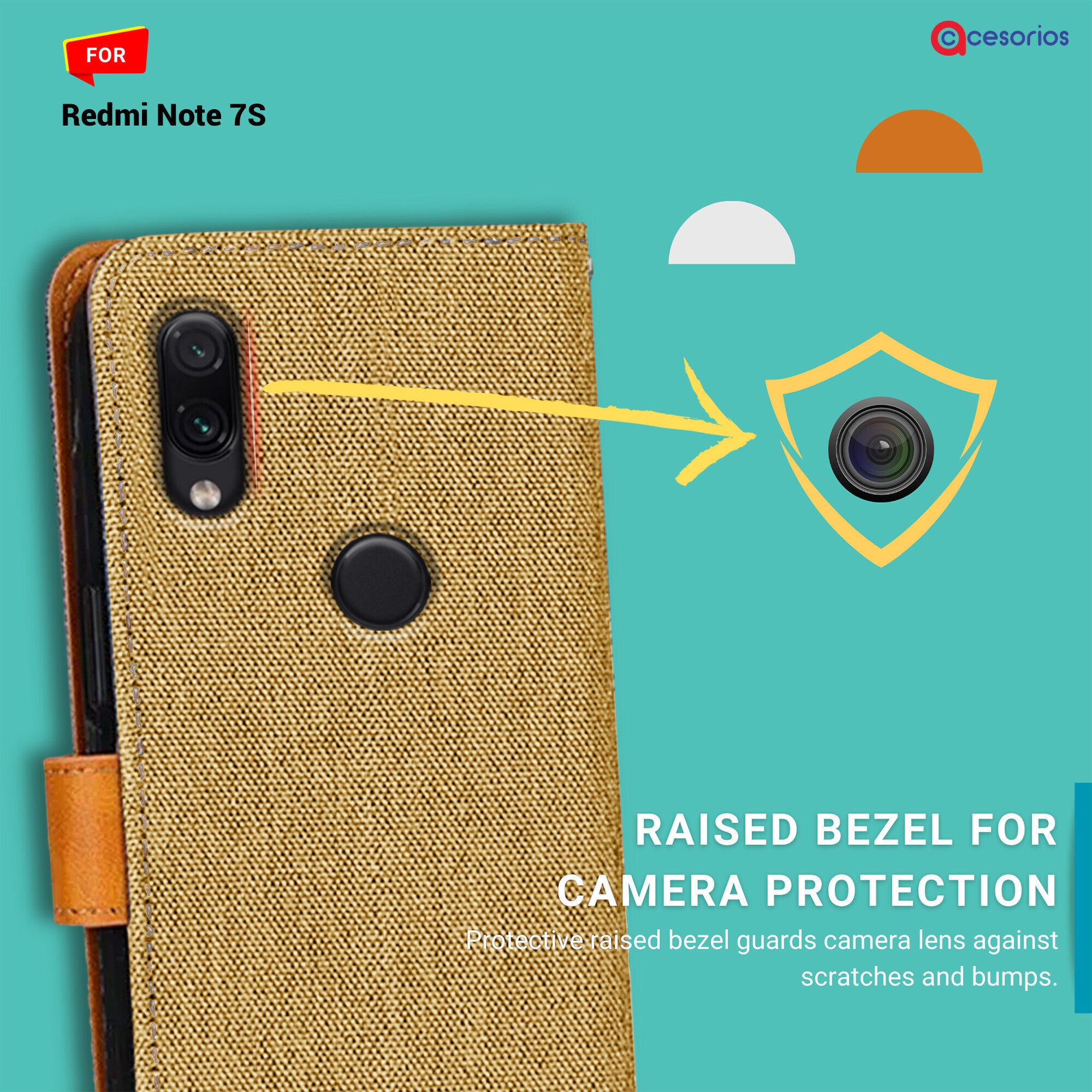 Accesorios Redmi Note 7S denim flip cover – Light Brown – Image 2 #color_light brown