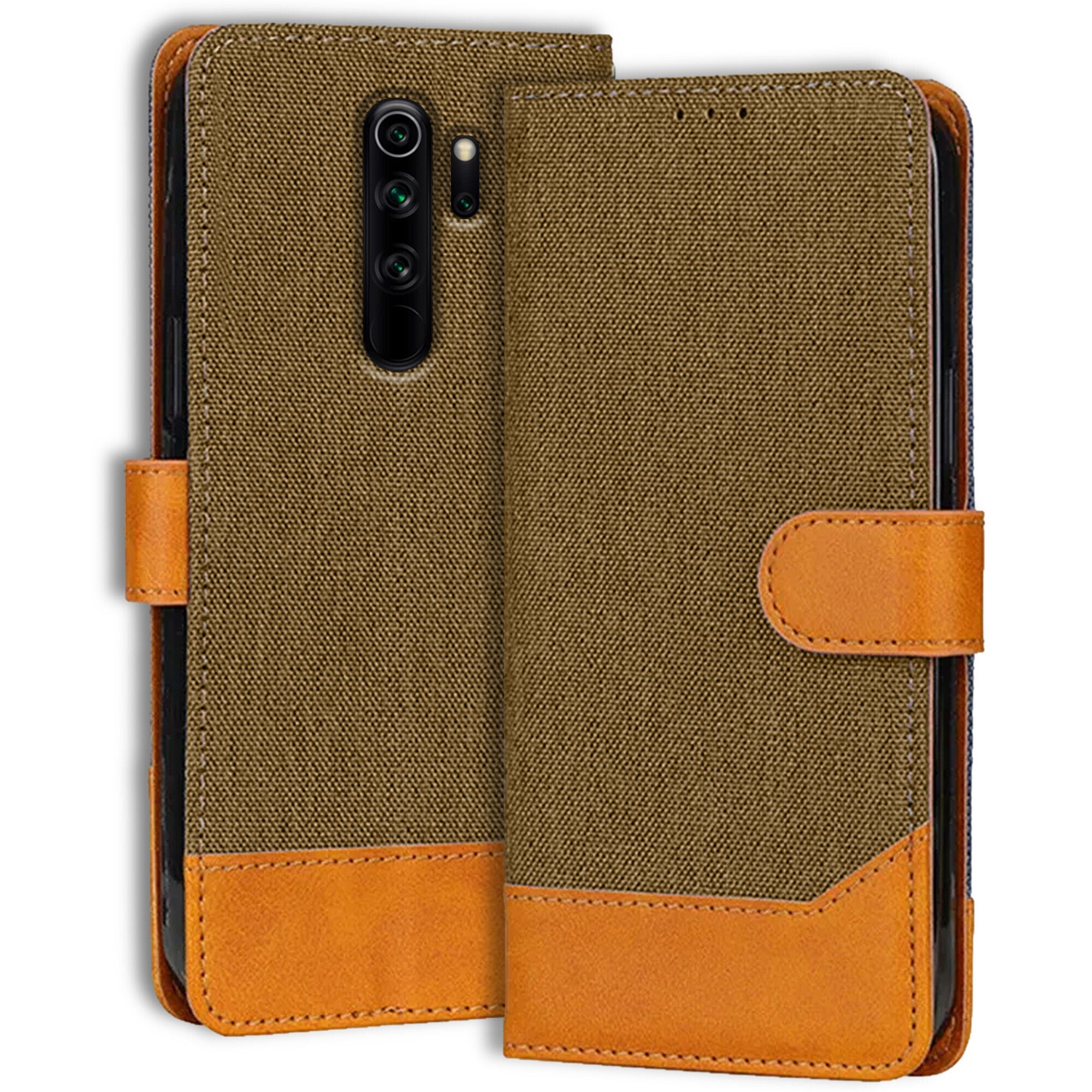 Accesorios Redmi Note 8 Pro denim flip cover – Dark Brown – Image 1 #color_dark brown