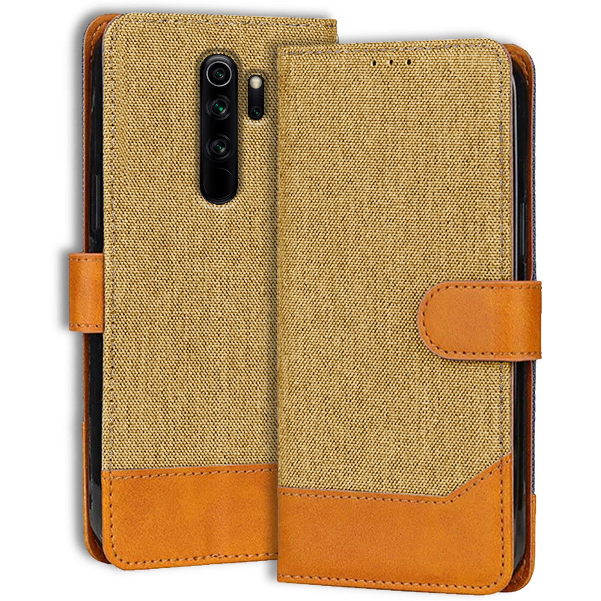 Accesorios Redmi Note 8 Pro denim flip cover – Light Brown – Image 1 #color_light brown