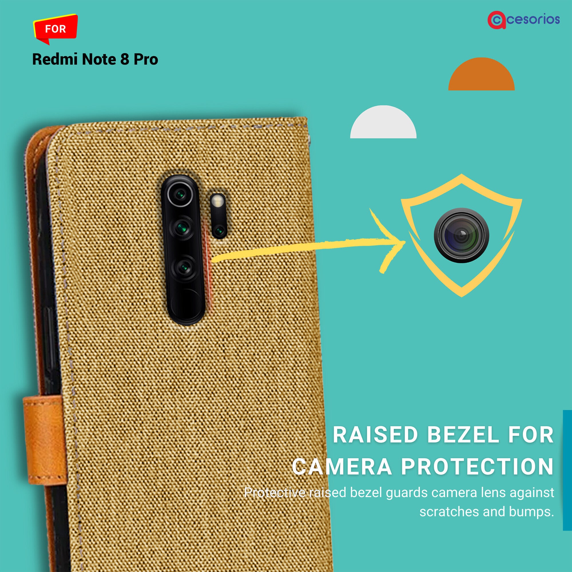 Accesorios Redmi Note 8 Pro denim flip cover – Light Brown – Image 2 #color_light brown