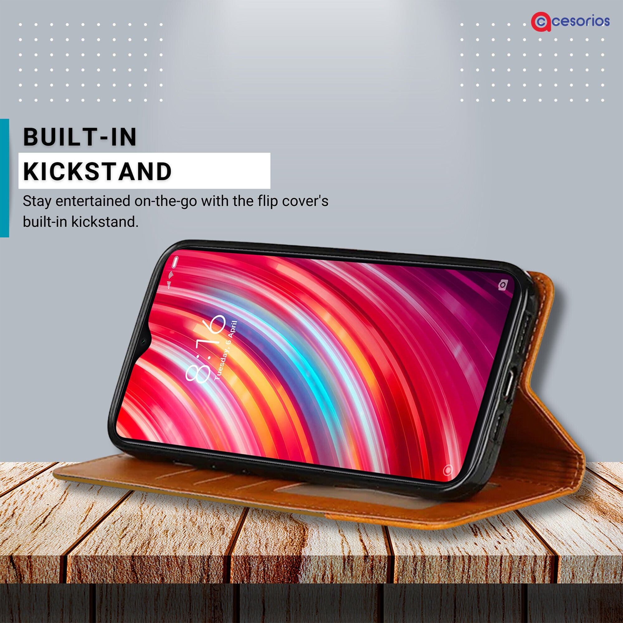 Accesorios Redmi Note 8 Pro denim flip cover – Light Brown – Image 4 #color_light brown