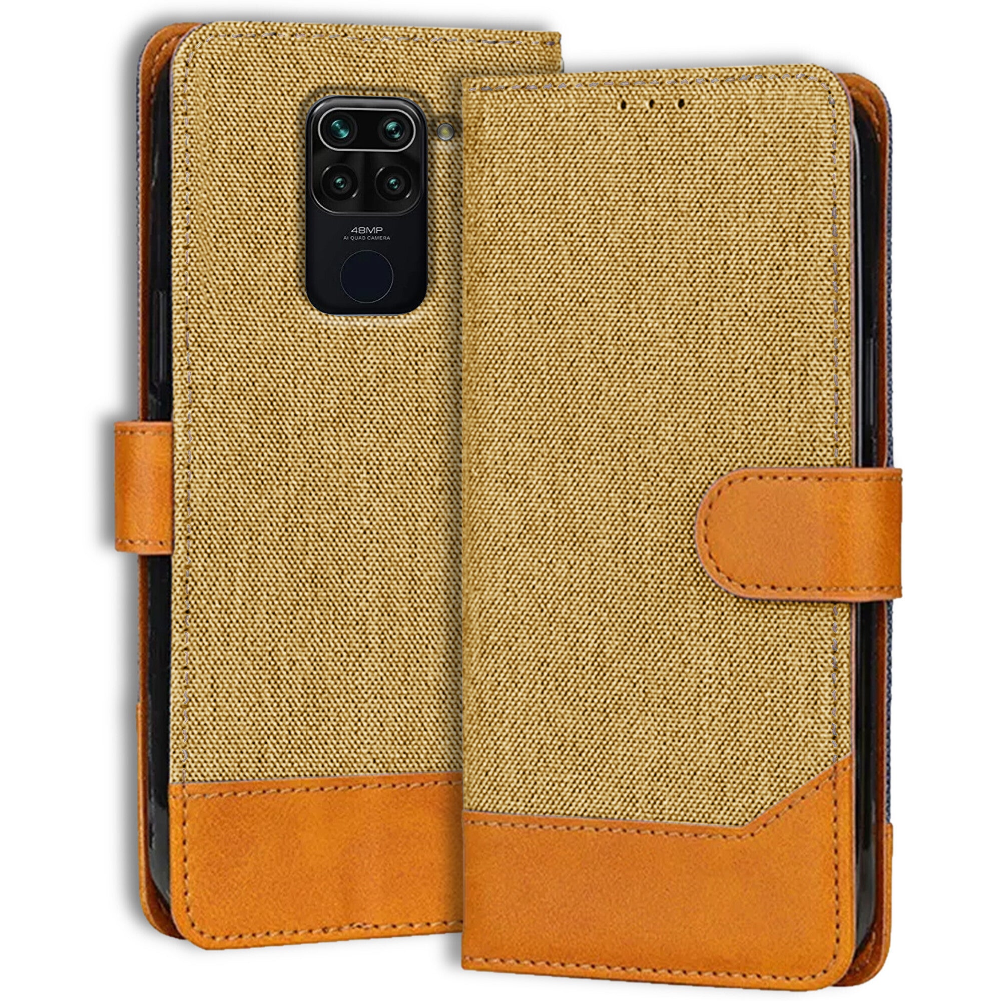 Accesorios Redmi Note 9 denim flip cover – Light Brown – Image 1 #color_light brown