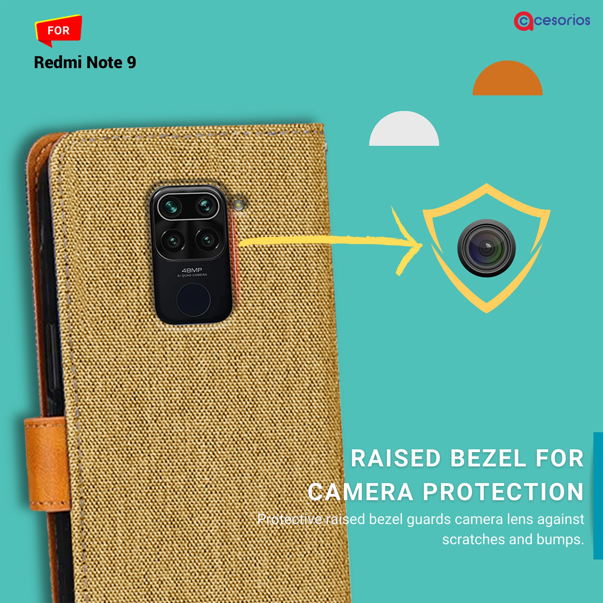 Accesorios Redmi Note 9 denim flip cover – Light Brown – Image 2 #color_light brown