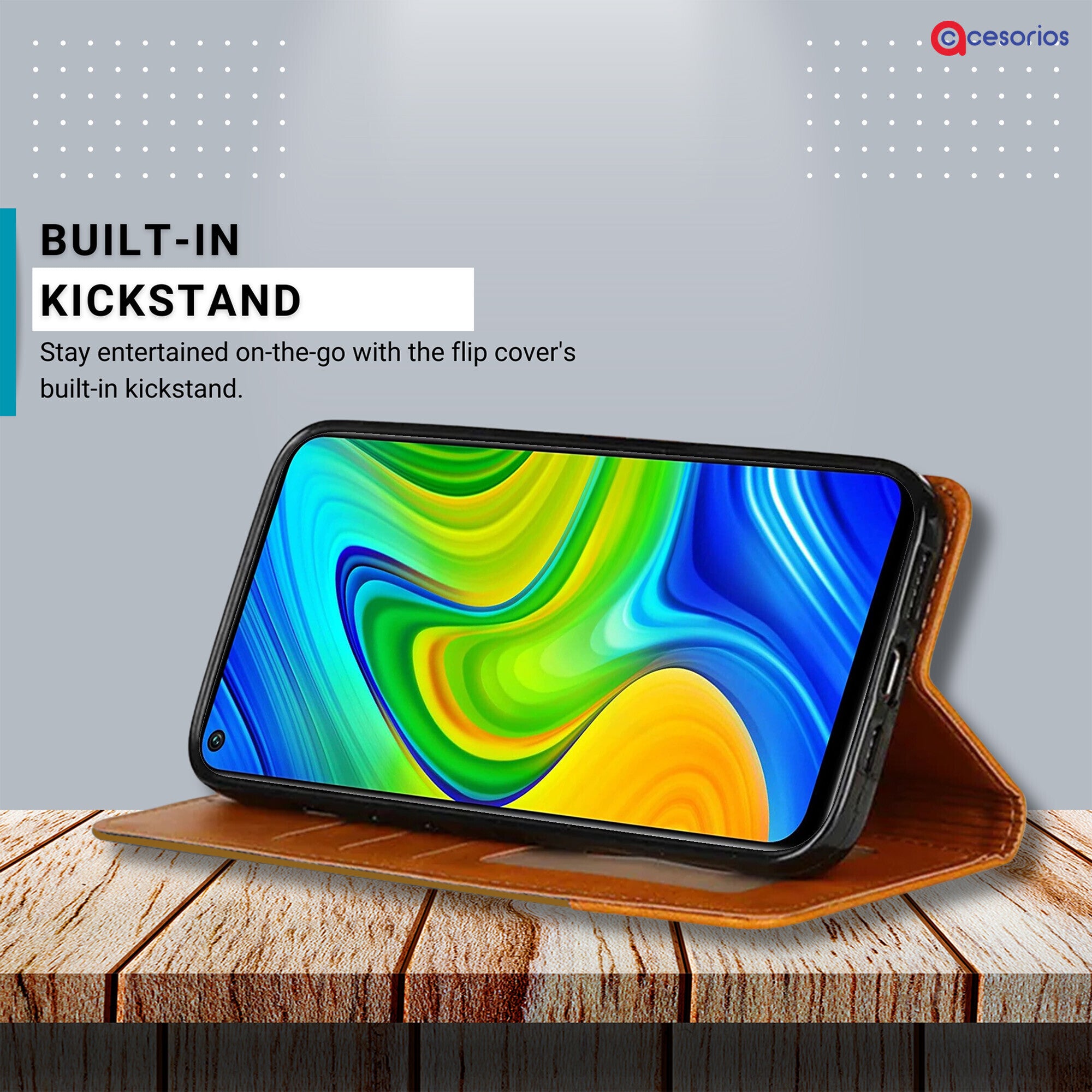Accesorios Redmi Note 9 denim flip cover – Light Brown – Image 4 #color_light brown