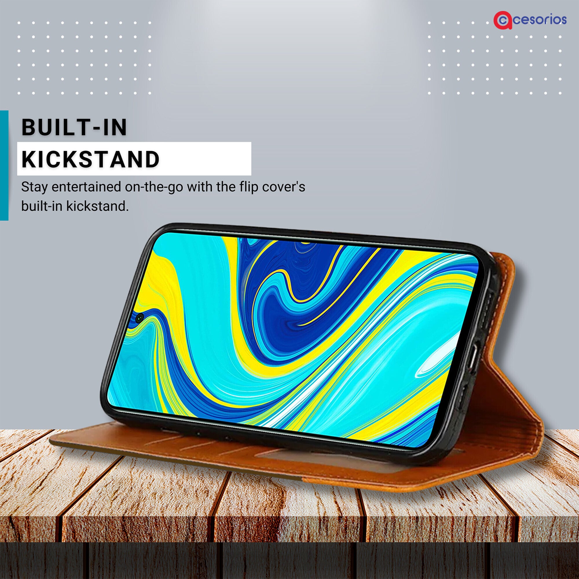 Accesorios Redmi Note 9 Pro denim flip cover – Dark Brown – Image 4 #color_dark brown