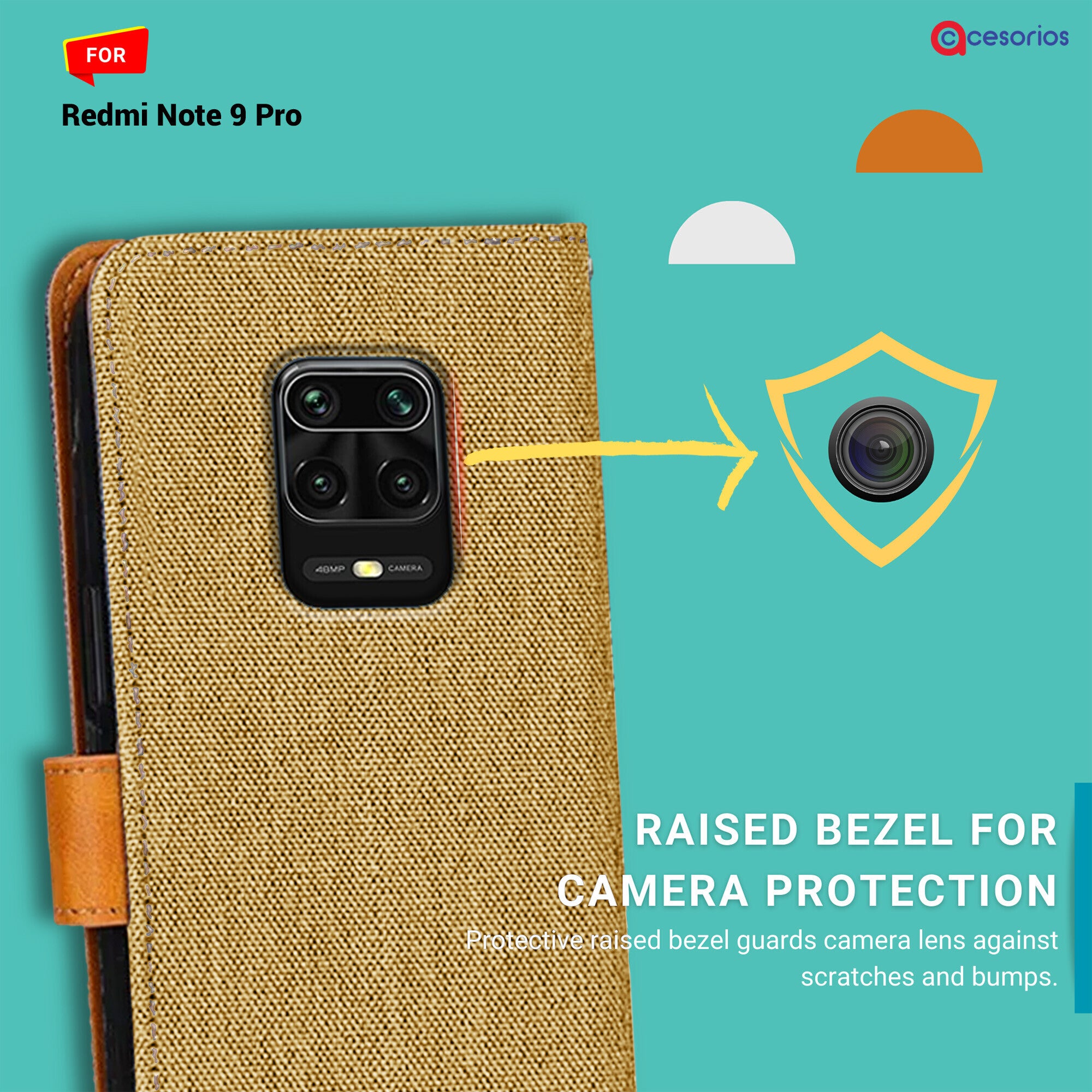 Accesorios Redmi Note 9 Pro denim flip cover – Light Brown – Image 2 #color_light brown
