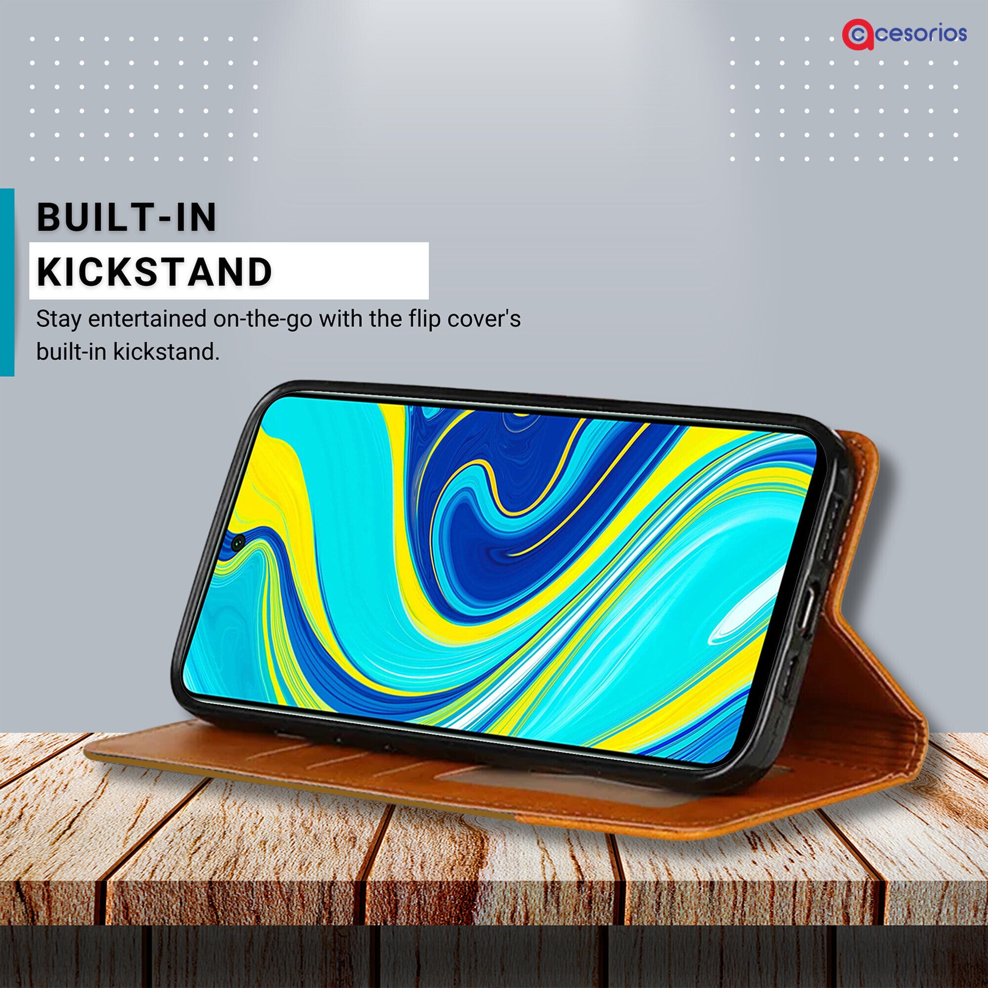 Accesorios Redmi Note 9 Pro denim flip cover – Light Brown – Image 4 #color_light brown