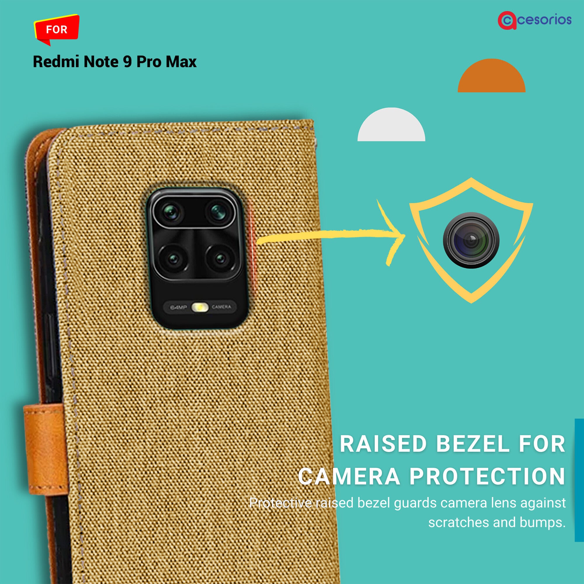 Accesorios Redmi Note 9 Pro Max denim flip cover – Light Brown – Image 2 #color_light brown