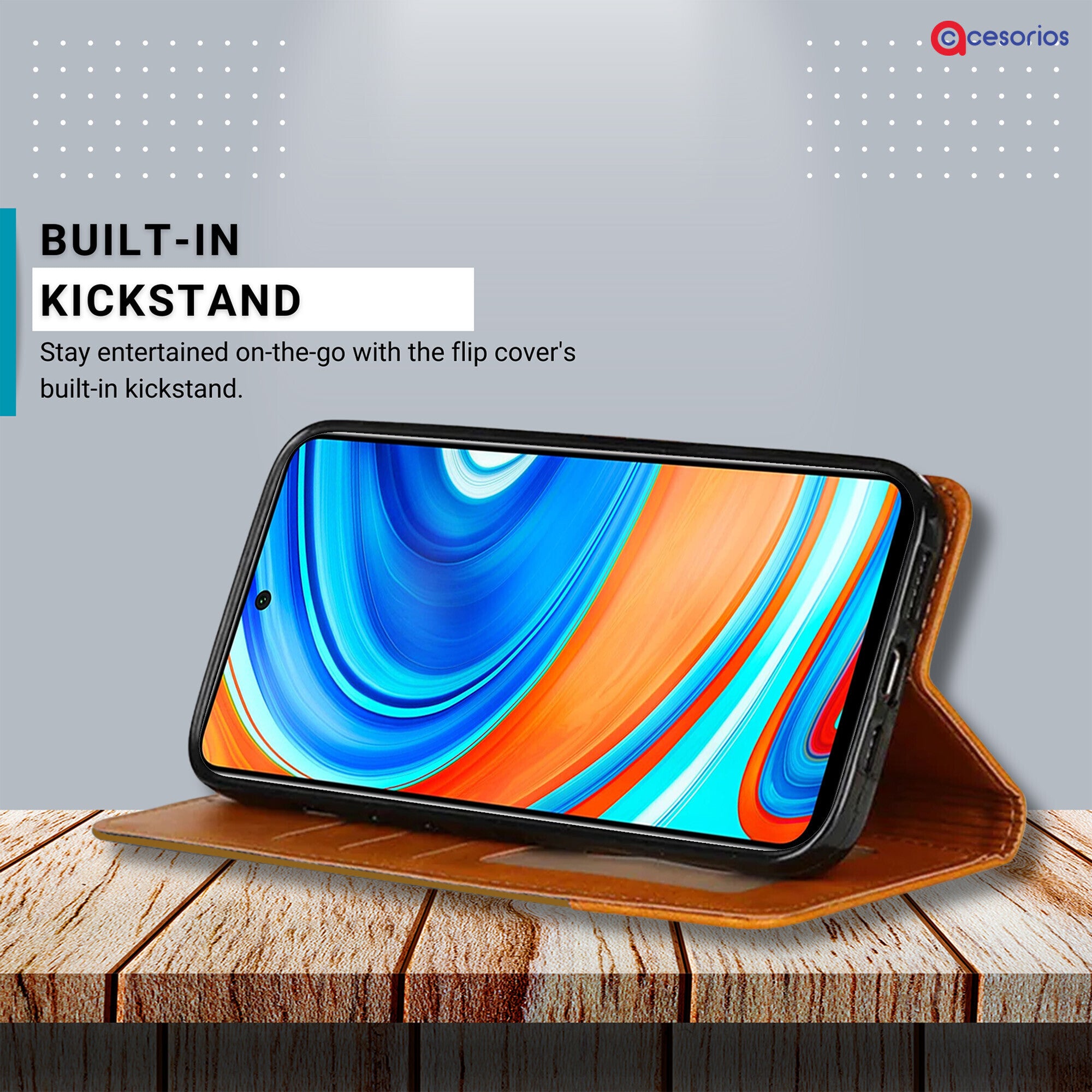 Accesorios Redmi Note 9 Pro Max denim flip cover – Light Brown – Image 4 #color_light brown