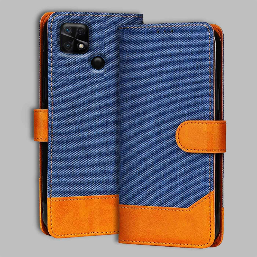Redmi 10 flip cover in Blue — front view by Accesorios
