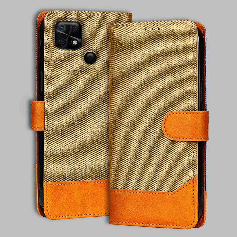 Redmi 10 flip cover in Light Brown — front view by Accesorios